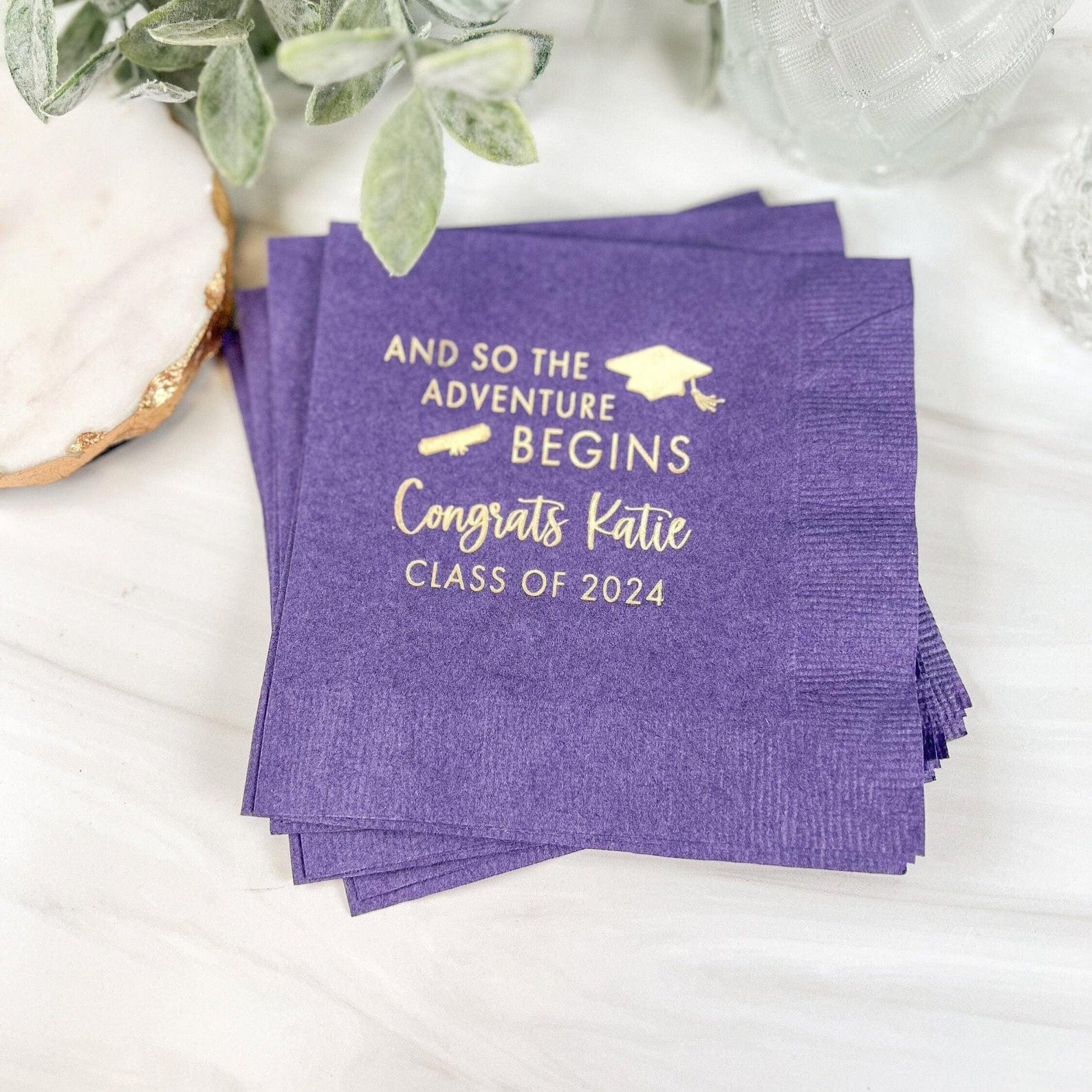 The Adventure Begins Graduation Party Napkins - Napkins - Foil Stamped