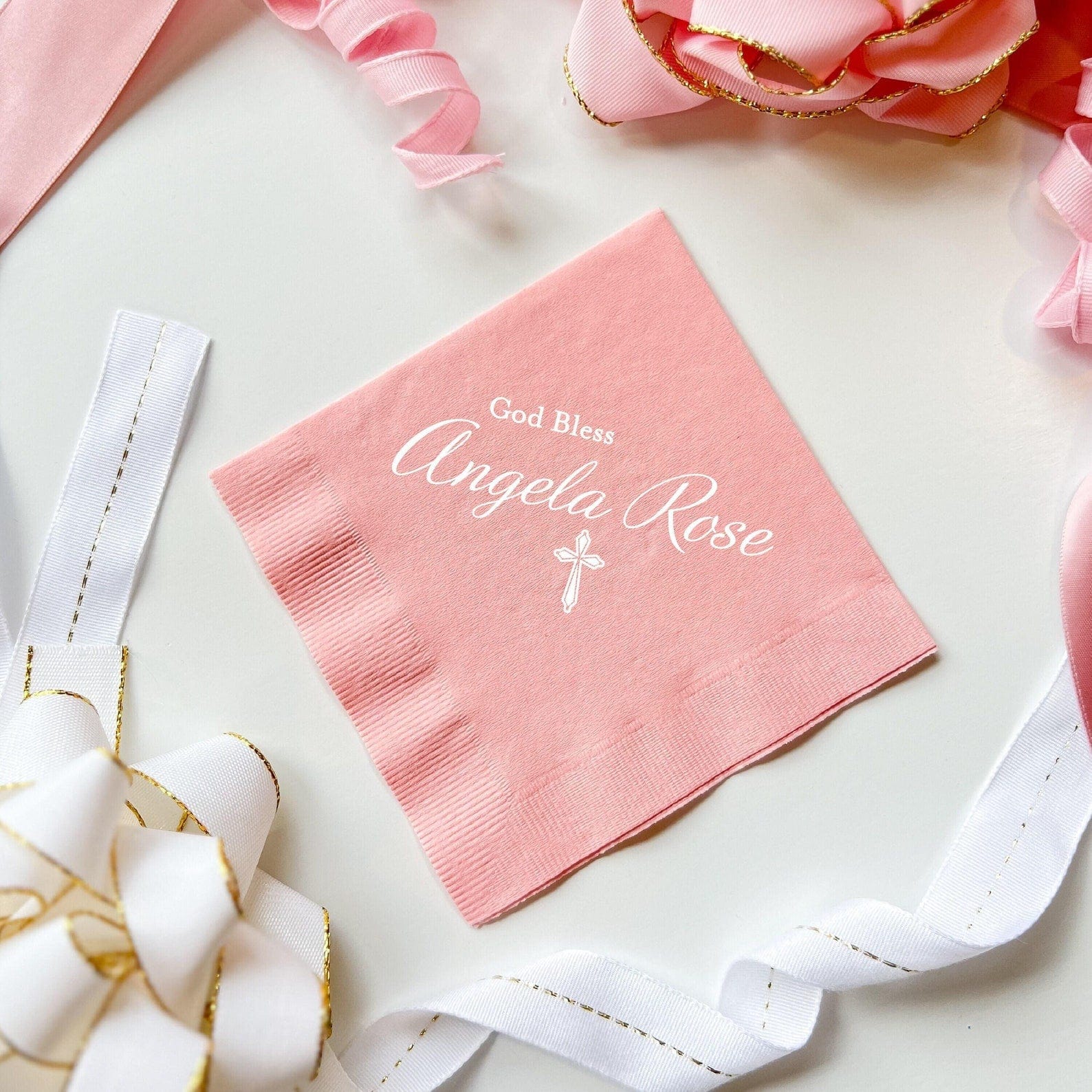 God Bless Personalized Baptism/Christening Napkins - Napkins - Foil Stamped