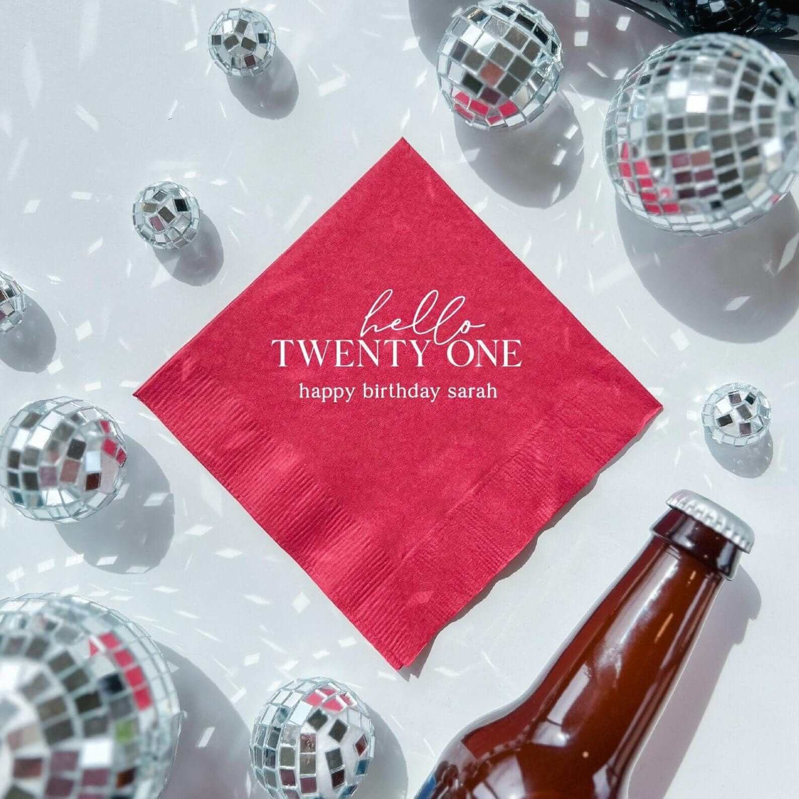 Hello Twenty-One Birthday Napkins - Napkins - Foil Stamped