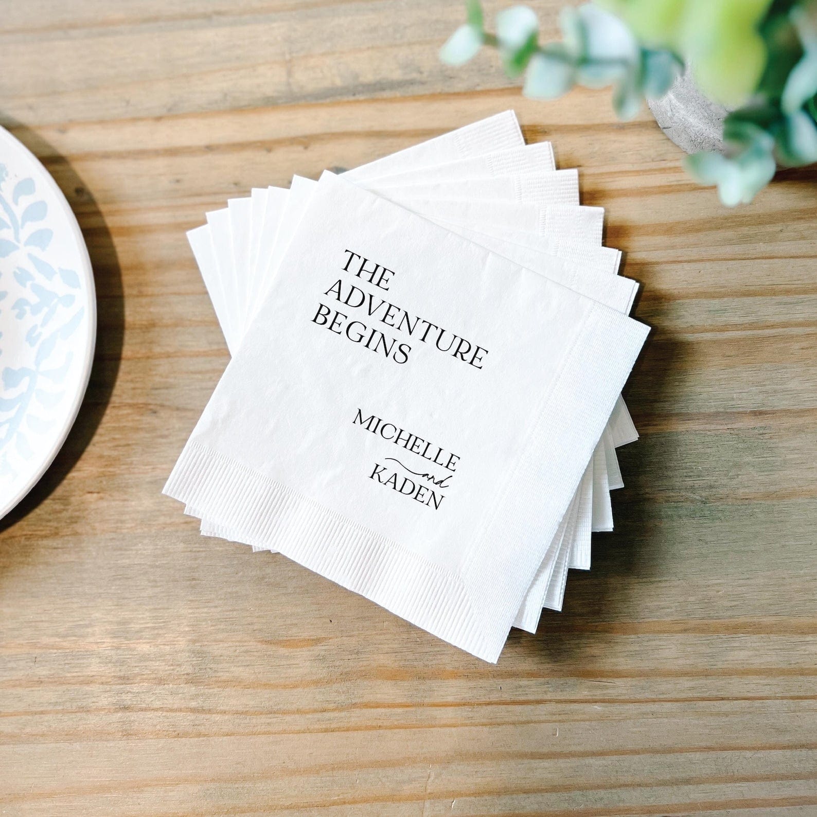 The Adventure Begins Wedding Napkins - Napkins - Foil Stamped