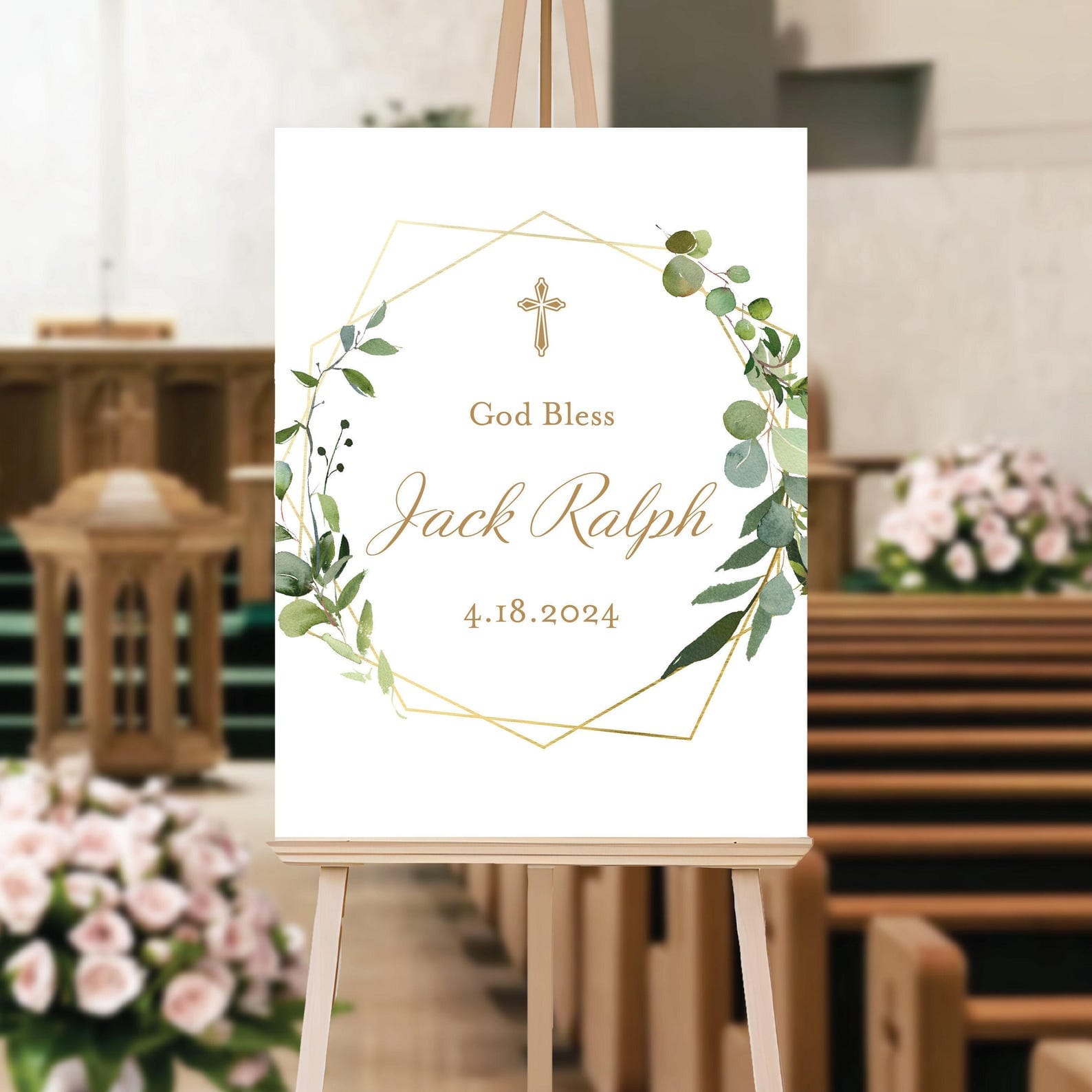 Modern Greenery Baptism Welcome Sign - Welcome Sign