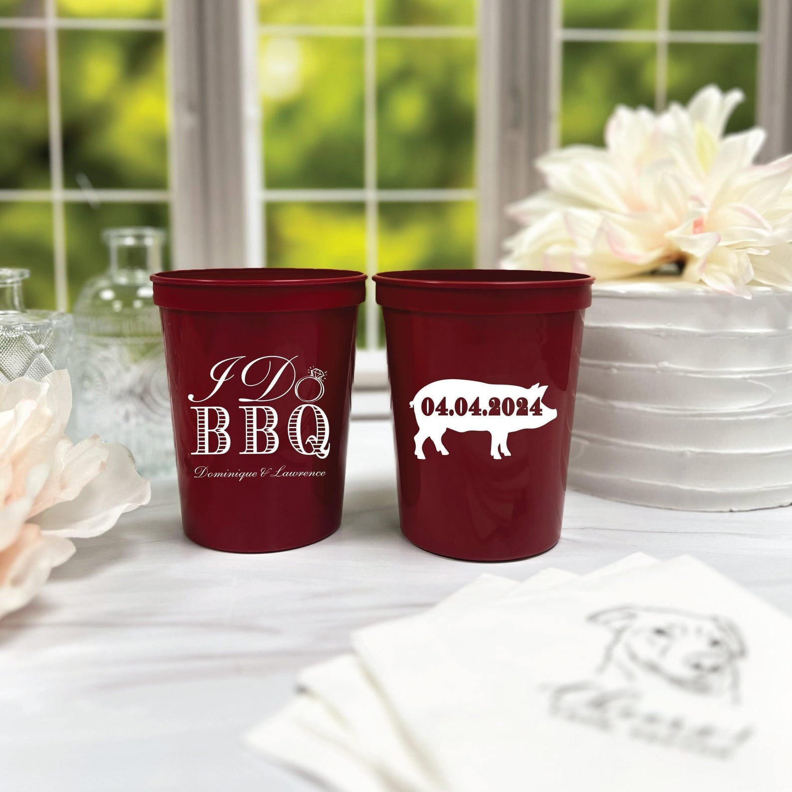 I Do BBQ with Pig Rehearsal Dinner Wedding Stadium Cups