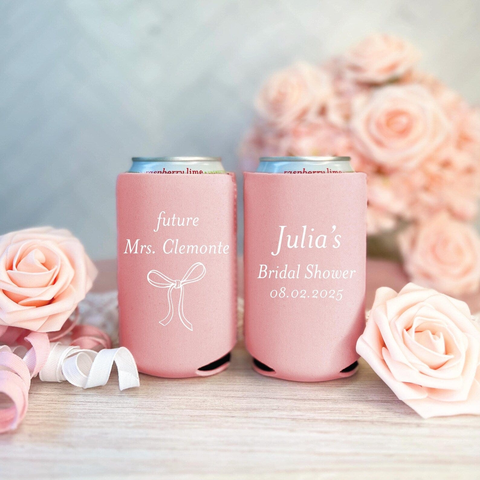Elegant Bow Personalized Bridal Shower Can Coolers - Can Cooler