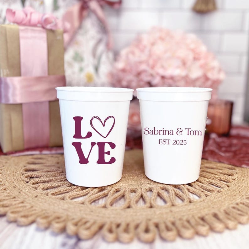 Love Valentine wedding stadium cups personalized