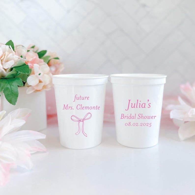 Elegant Bow Personalized Bridal Shower Stadium Cups - Cup - Stadium