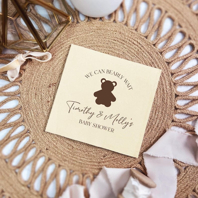 We Can Bearly Wait Premium Linun Uncoined Napkins - Napkins - Linun Foil Stamped