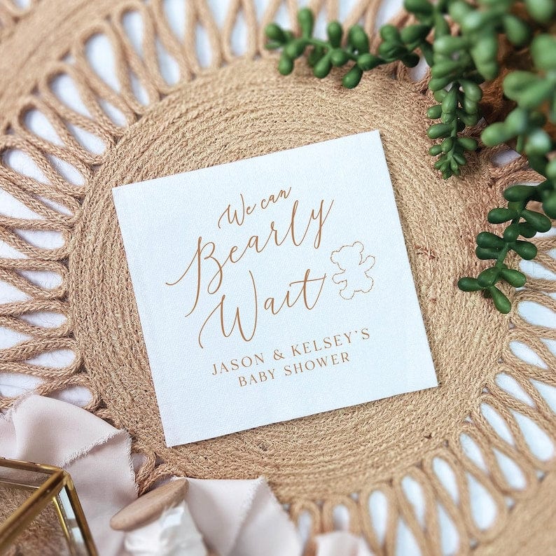 Bearly Wait Baby Shower Premium Linun Uncoined Napkins - Napkins - Linun Foil Stamped