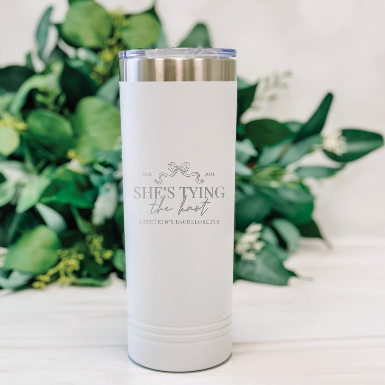 She's Tying the Knot Bachelorette Party Personalized Tumbler - Skinny Tumbler - JDS