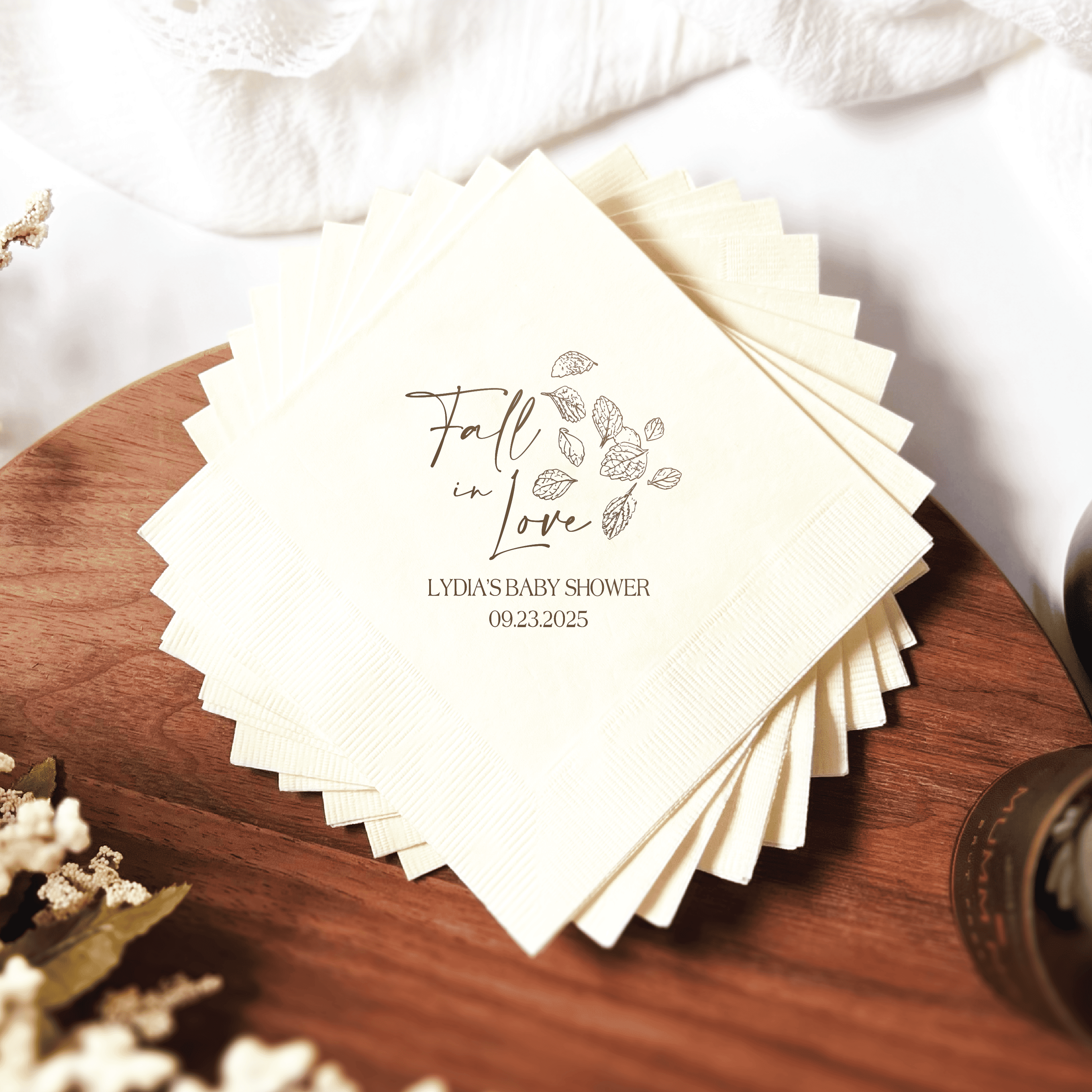 Fall in Love Baby Shower Theme Napkins - Napkins - Foil Stamped