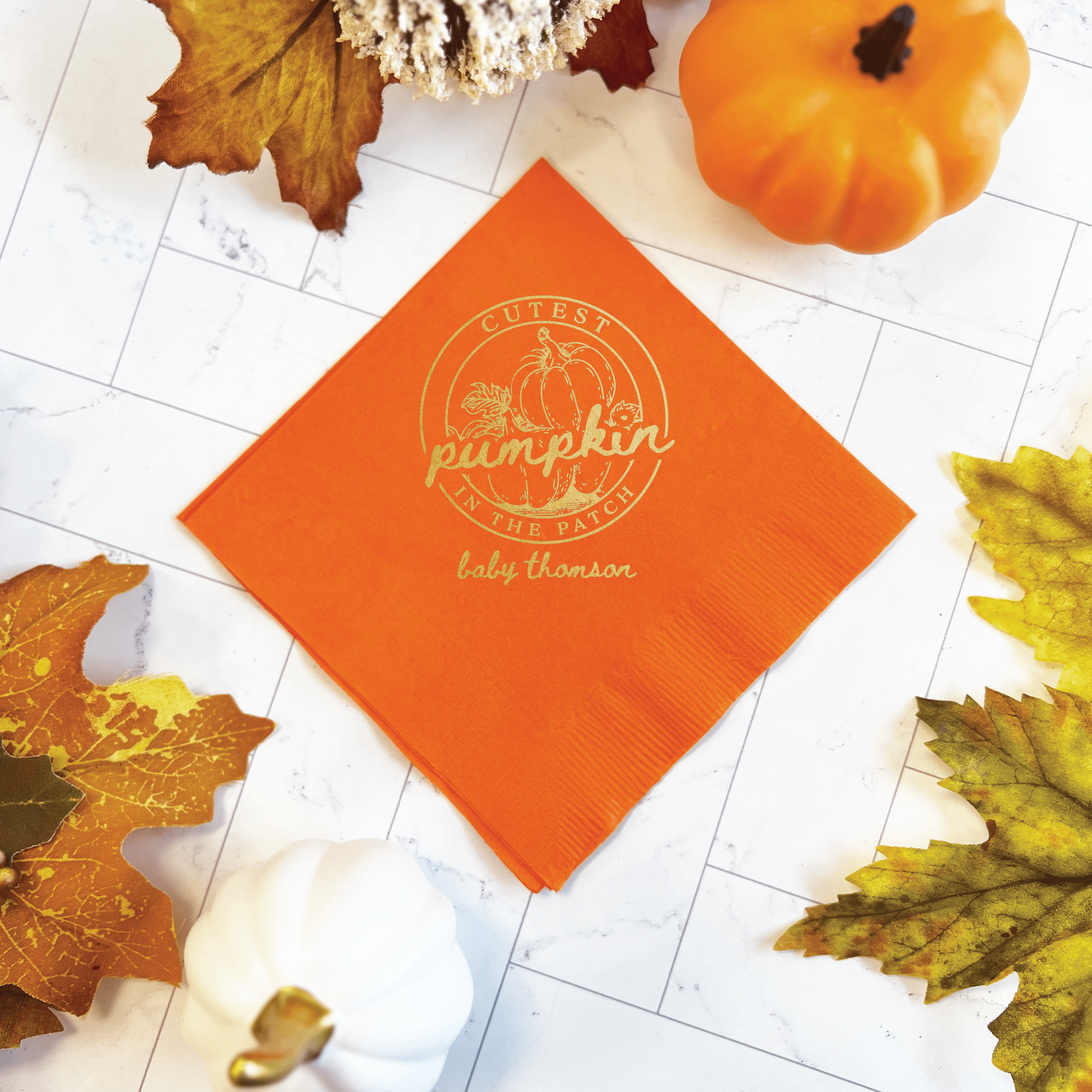 Cutest Pumpkin in the Patch Baby Shower Theme Napkins - Napkins - Foil Stamped