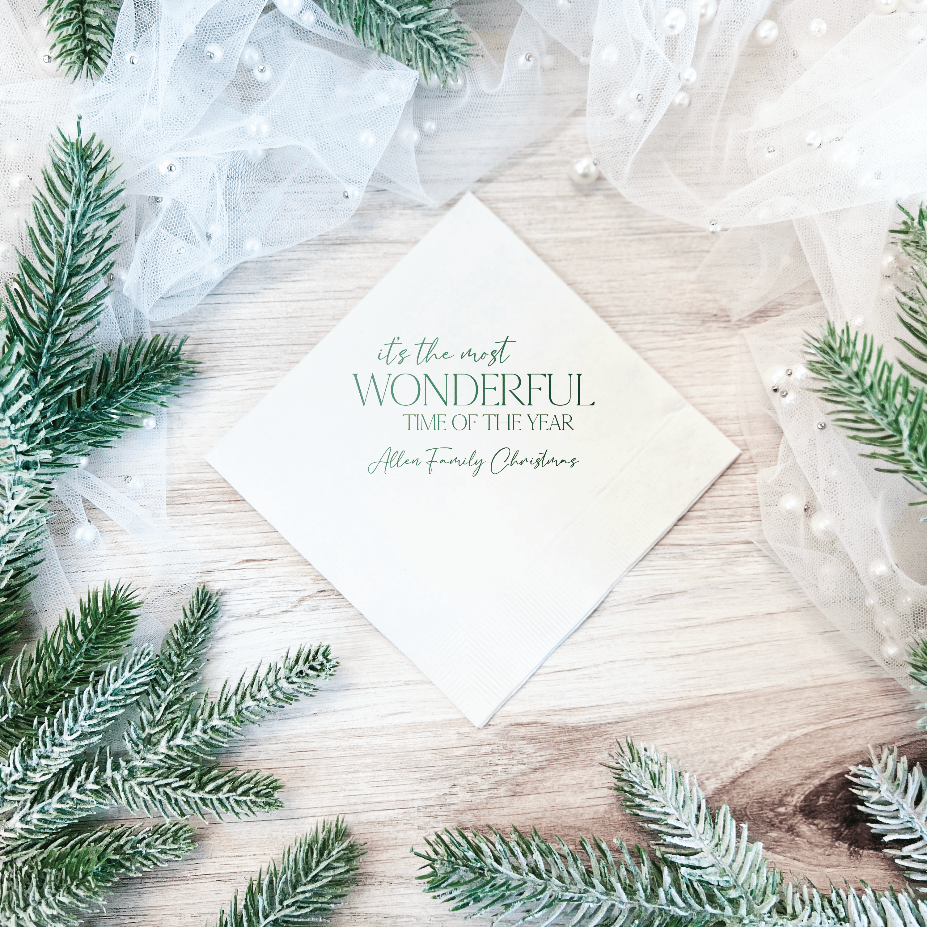 Most Wonderful Time of the Year Personalized Christmas Napkins - Napkins - Foil Stamped