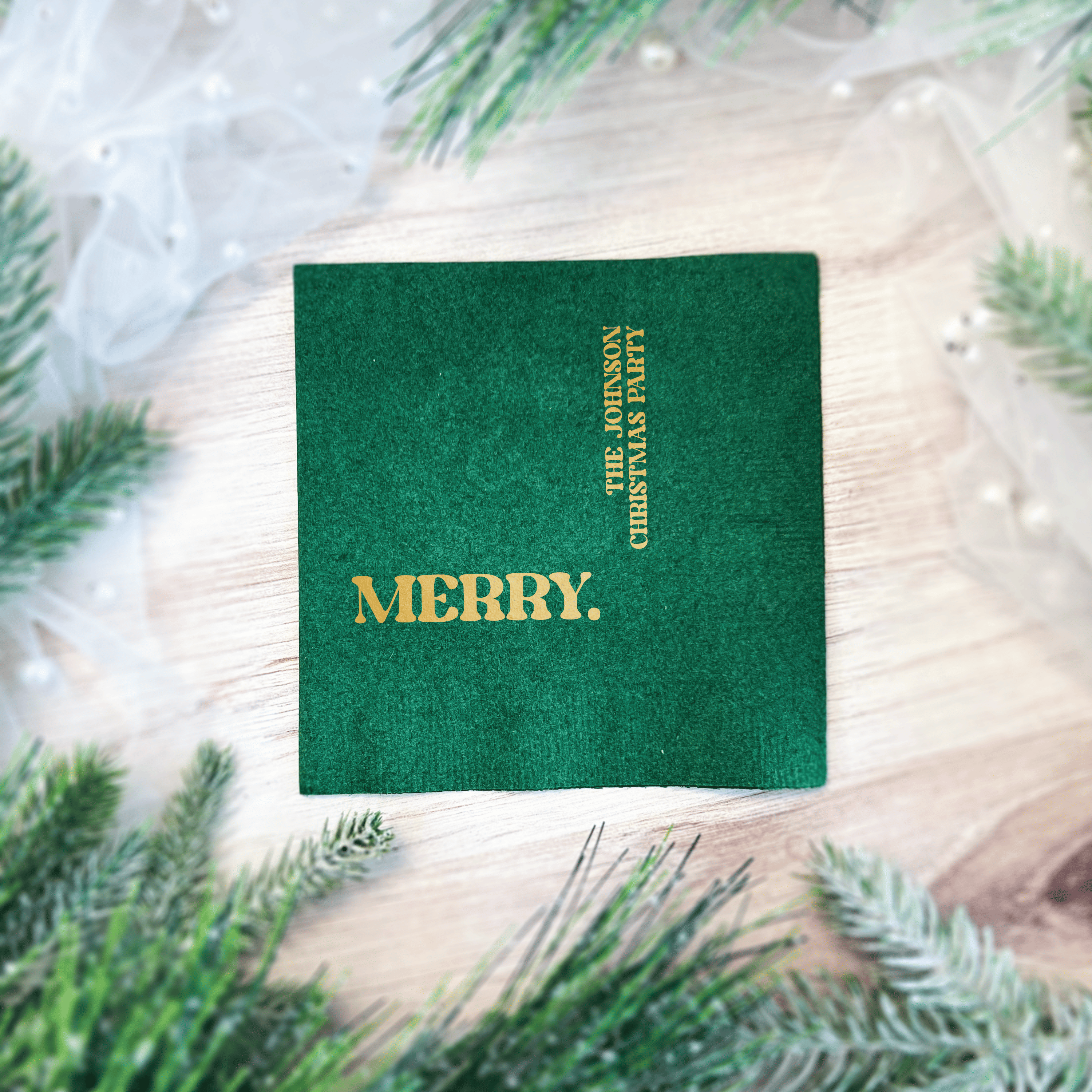 Merry Simplistic Personalized Christmas Party Napkins - Napkins - Foil Stamped