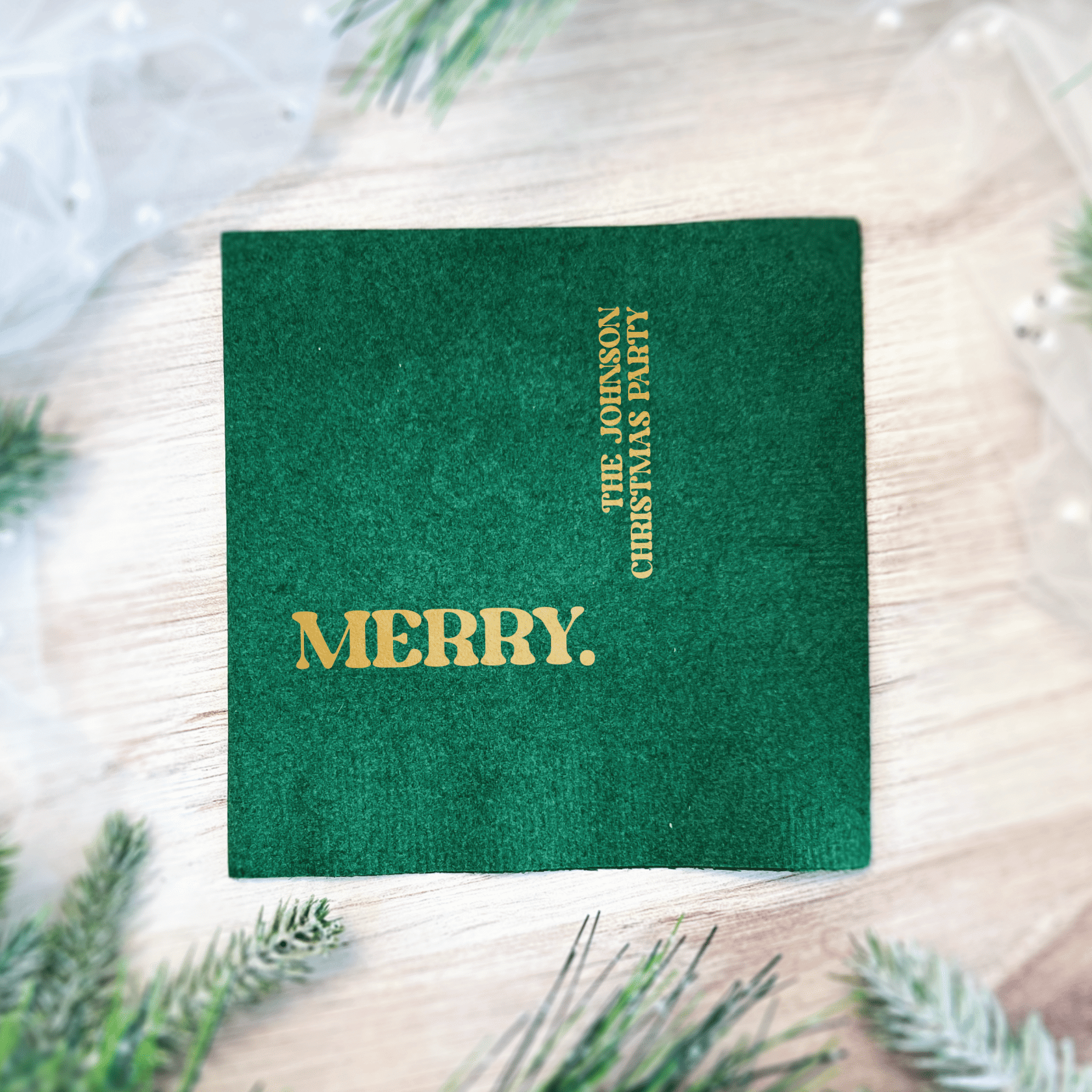Merry Simplistic Personalized Christmas Party Napkins - Napkins - Foil Stamped