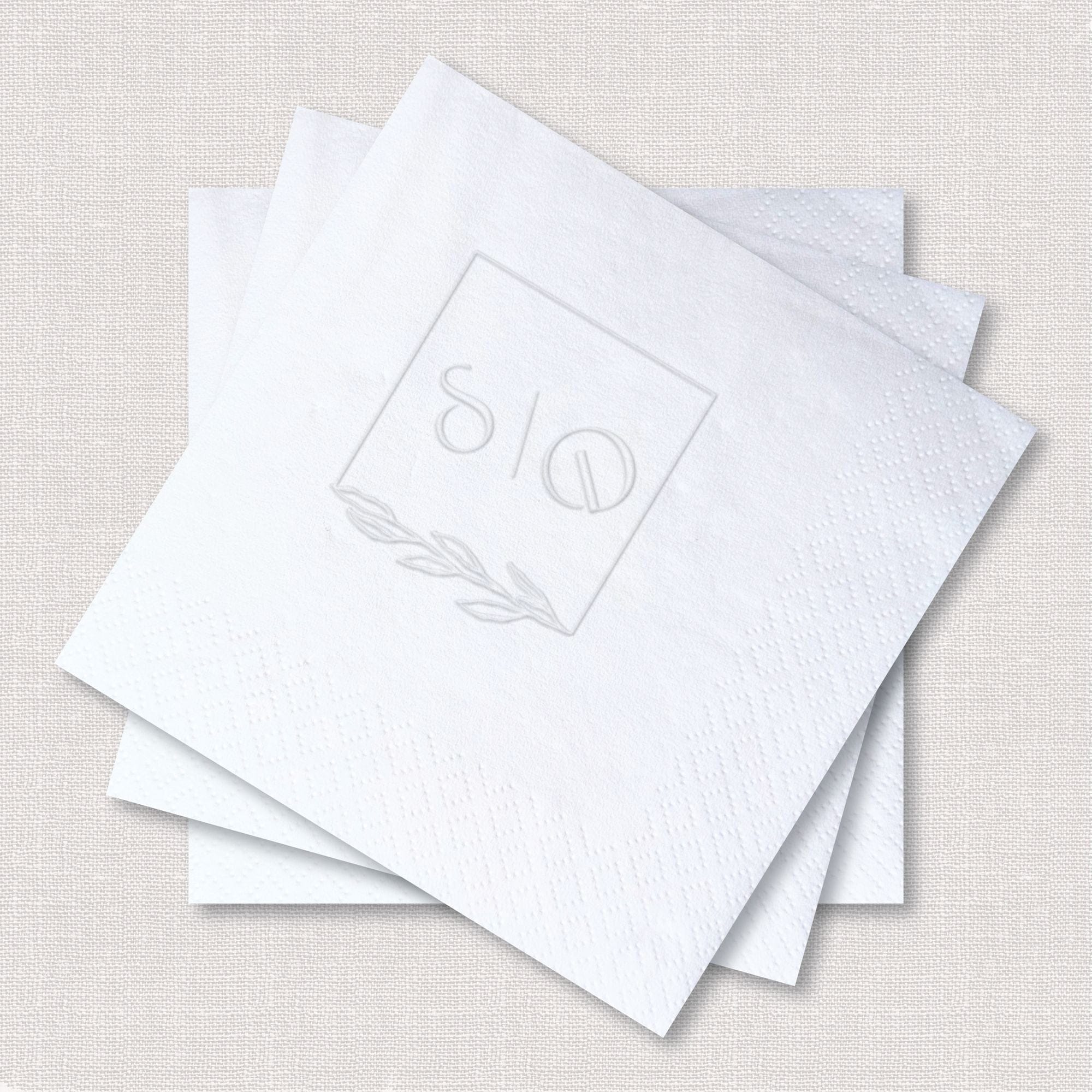 Personalized Embossed Cocktail Napkins — Botanical Frame Monogram