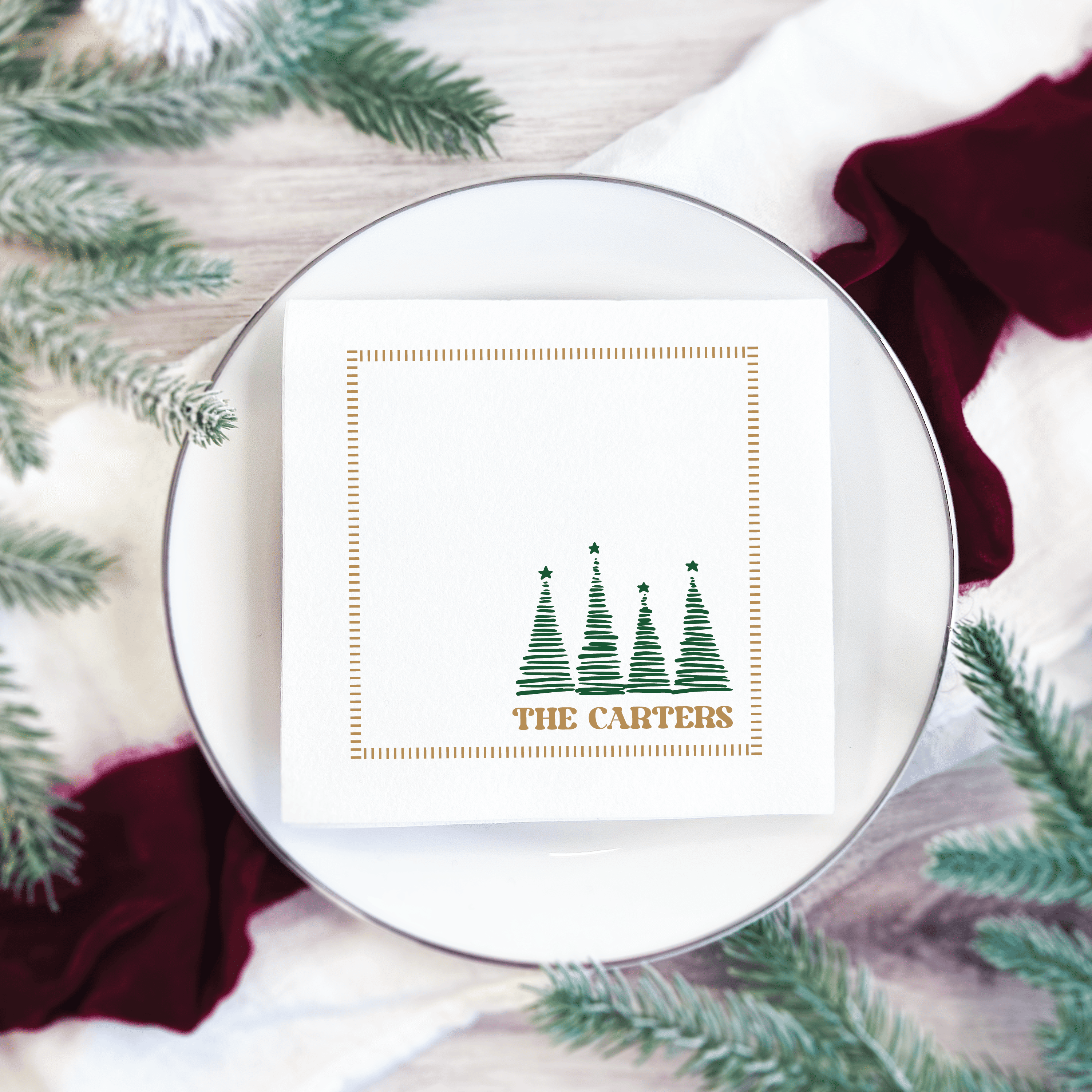 Christmas Trees Personalized Full Color Cocktail Napkins - Napkins - Full Color