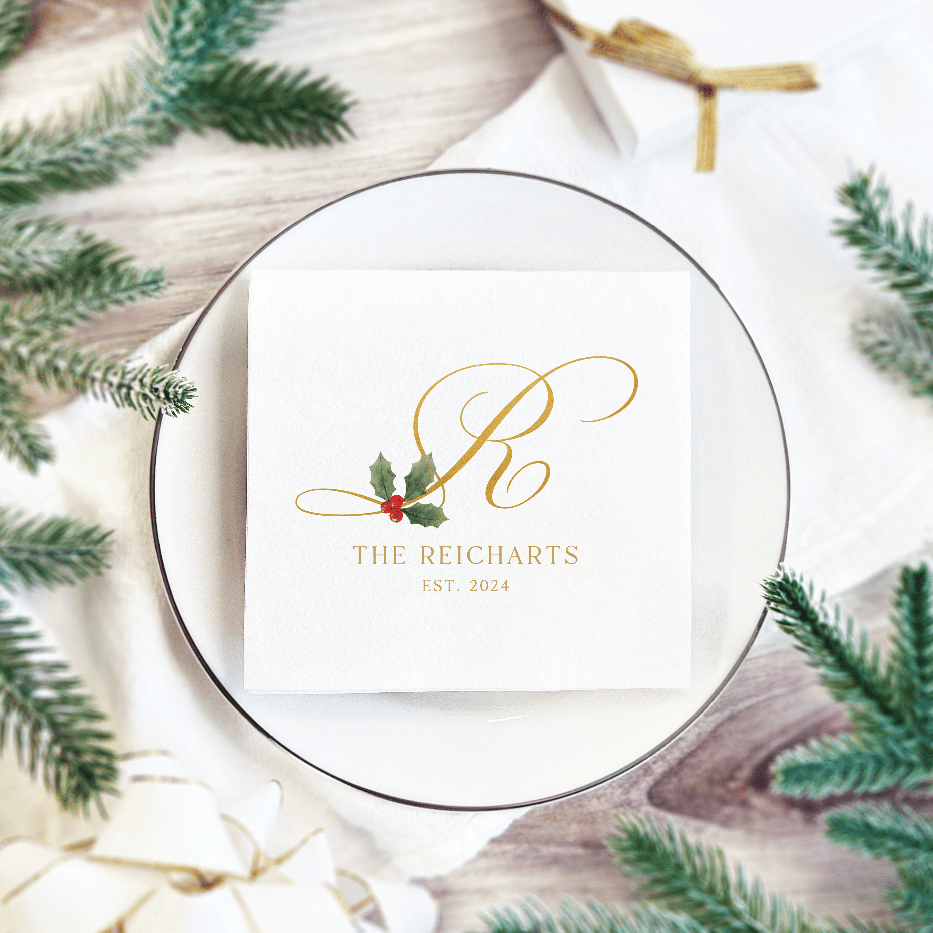 Elegant Script Personalized Full Color Christmas Cocktail Napkins - Napkins - Full Color