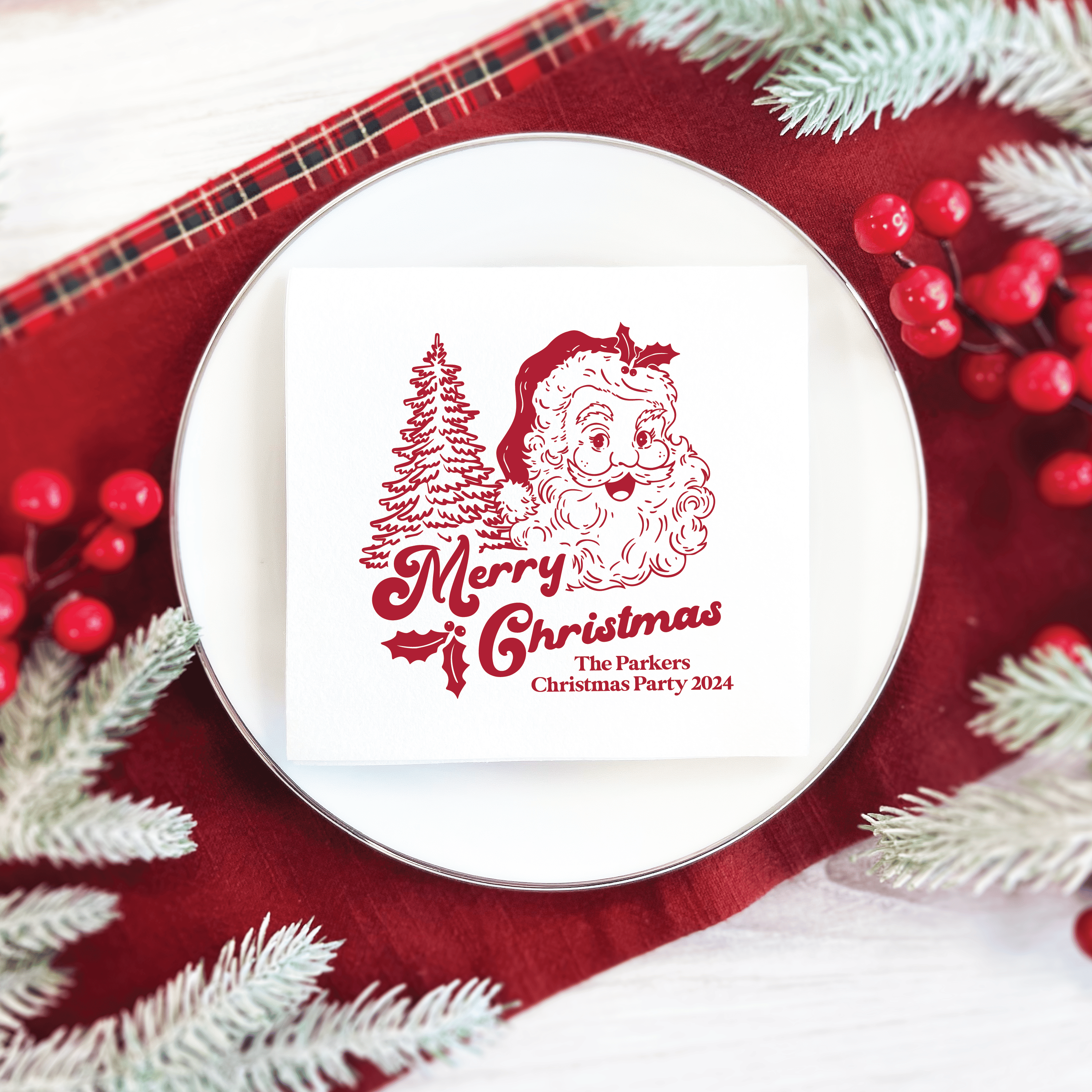 Vintage Santa Personalized Full Color Christmas Cocktail Napkins - Napkins - Full Color