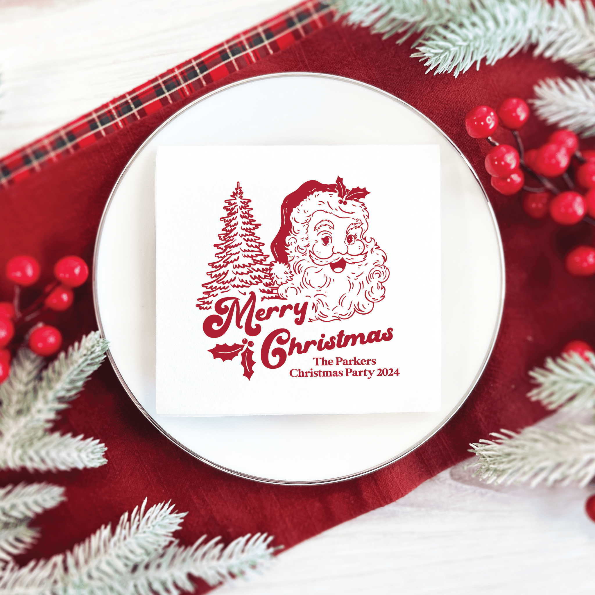 Vintage Santa Personalized Full Color Christmas Cocktail Napkins - Napkins - Full Color
