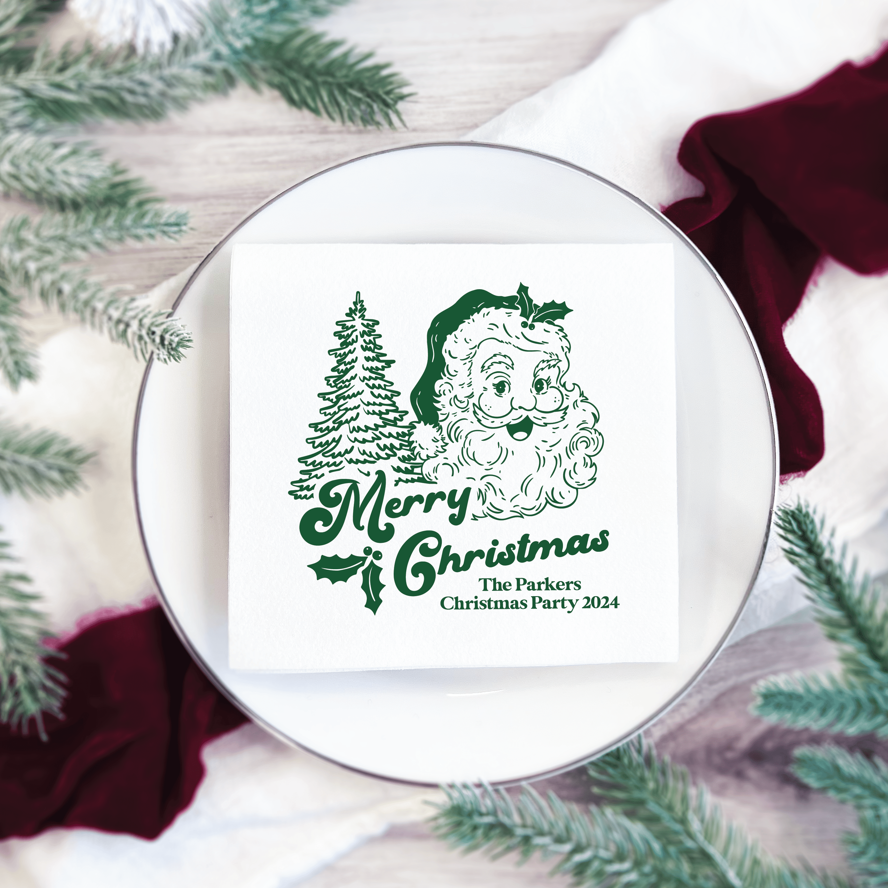 Vintage Santa Personalized Full Color Christmas Cocktail Napkins - Napkins - Full Color