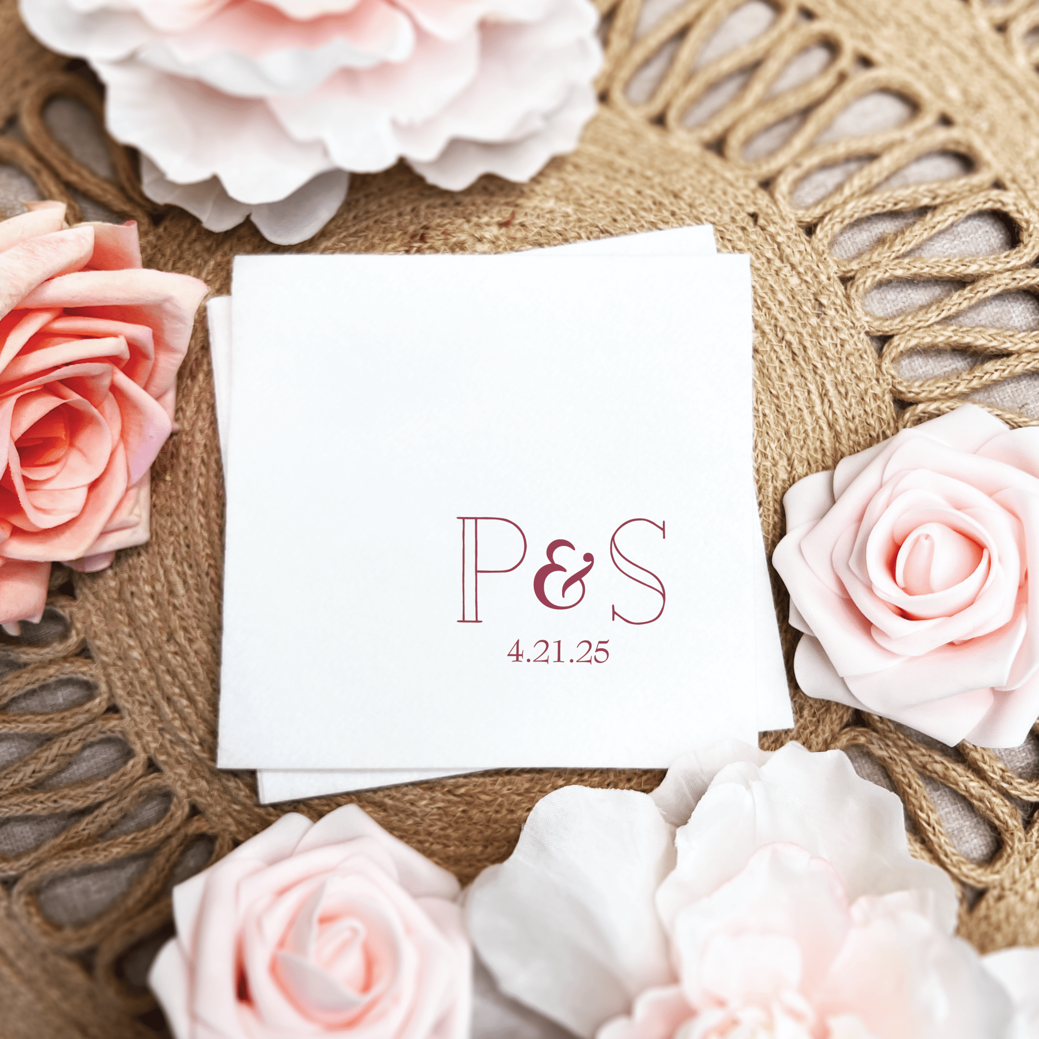 Custom Initials Wedding Premium Linun Uncoined Napkins - Napkins - Linun Foil Stamped