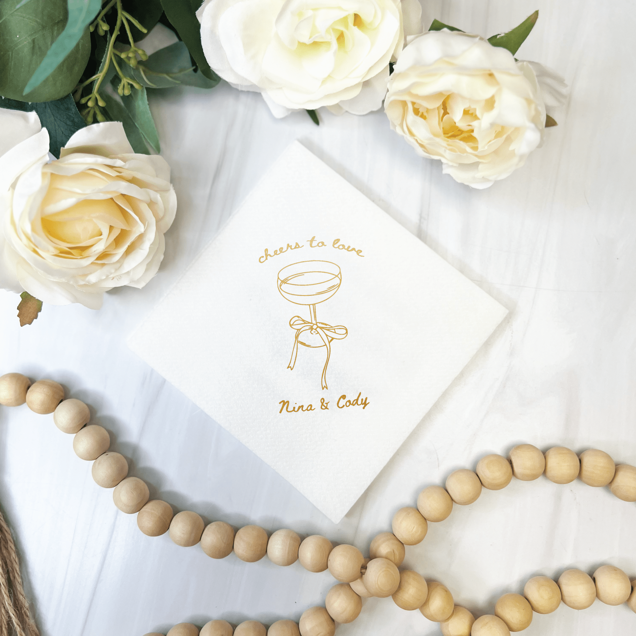 Cheers to Love wedding linen napkins personalized with couple names
