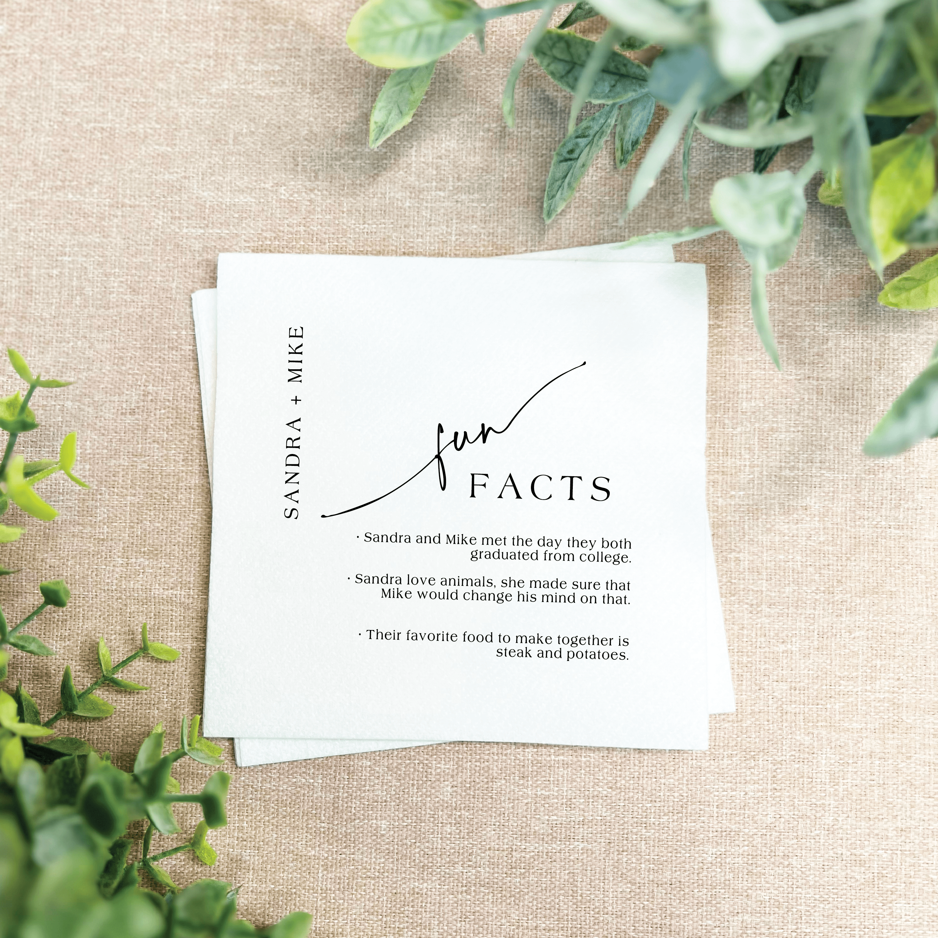 Fun Facts Wedding Premium Linun Uncoined Napkins - Napkins - Linun Foil Stamped