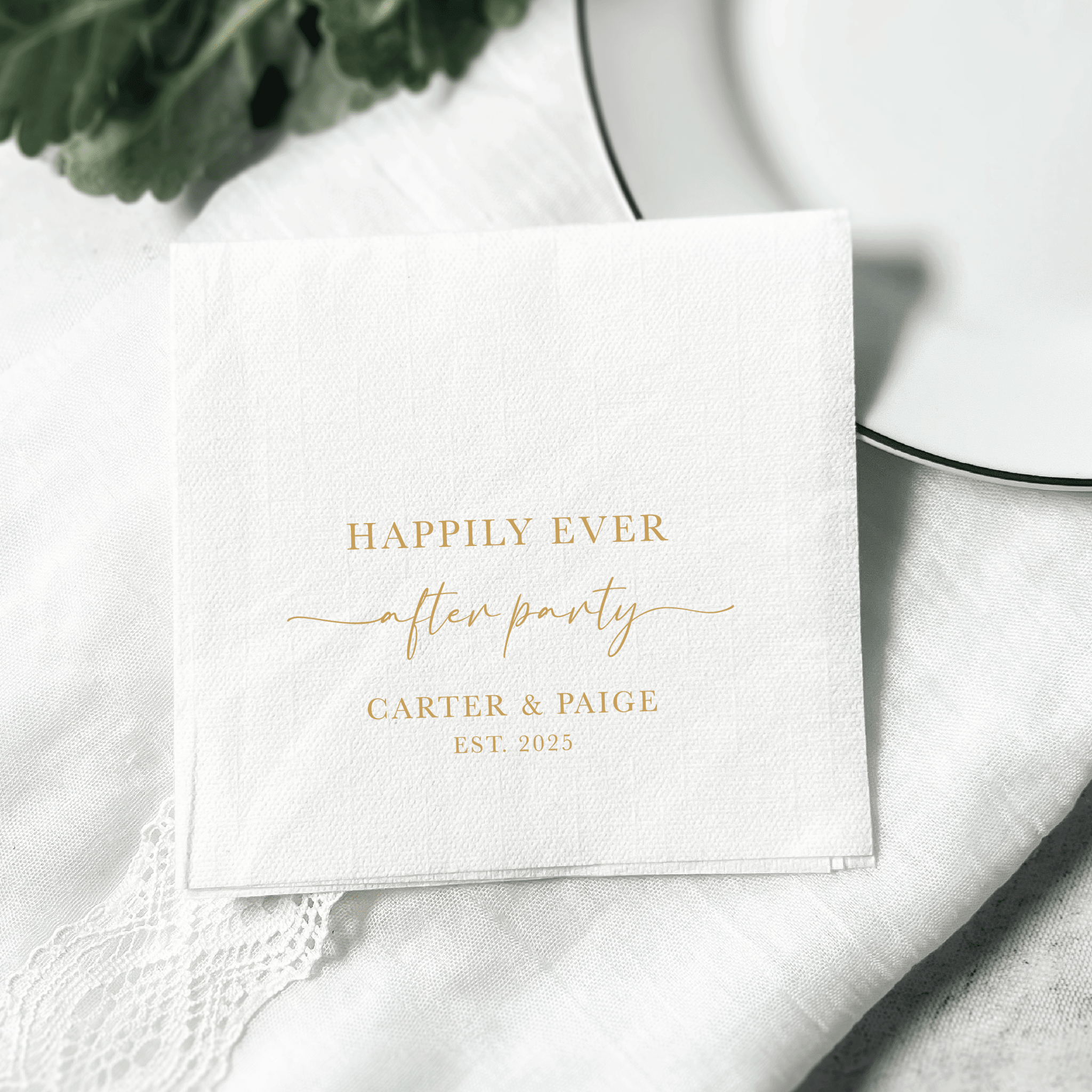Happily Ever After Party Wedding Reception Premium Uncoined Napkins - Napkins - Linun Foil Stamped