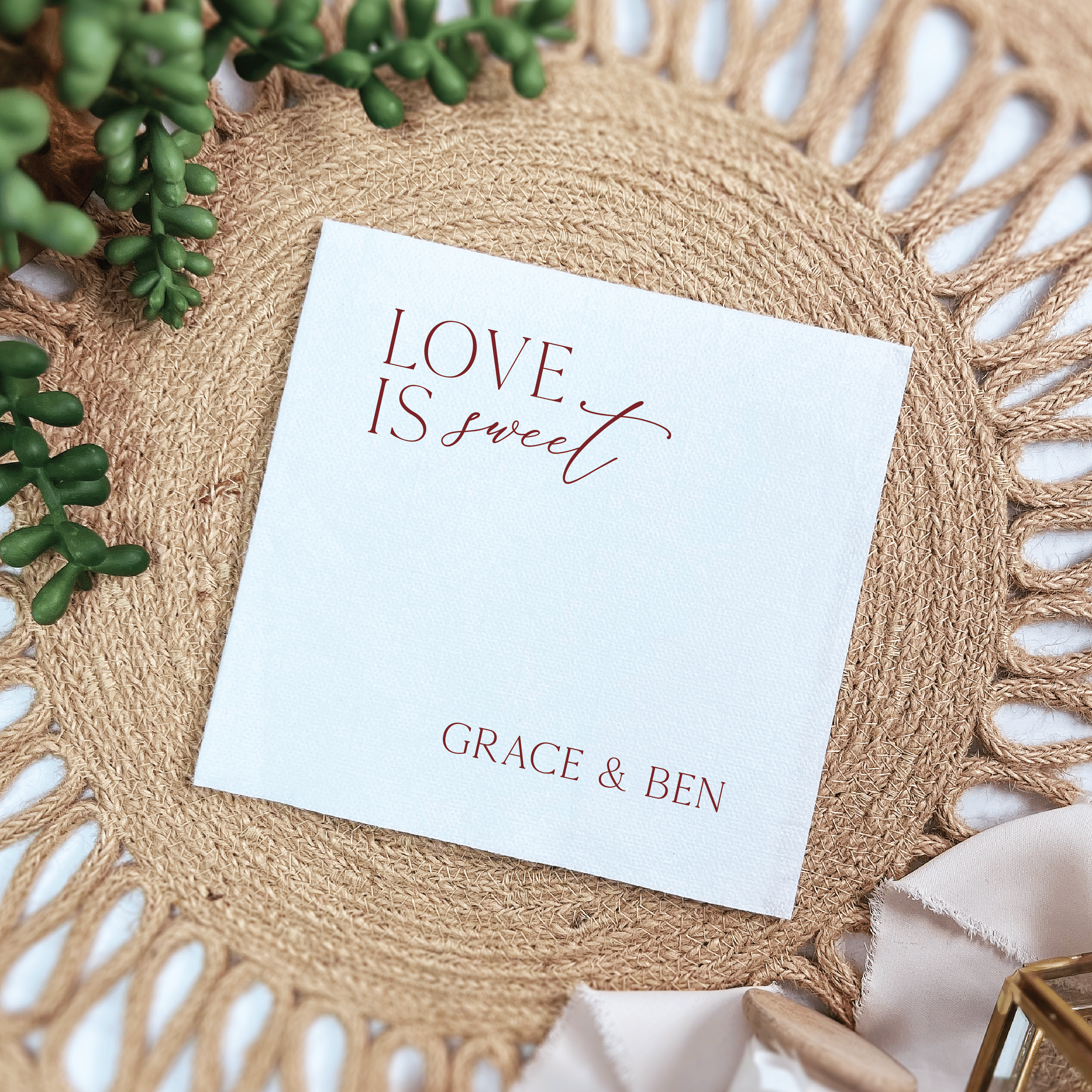 Love Is Sweet Wedding Premium Linun Uncoined Napkins - Napkins - Linun Foil Stamped