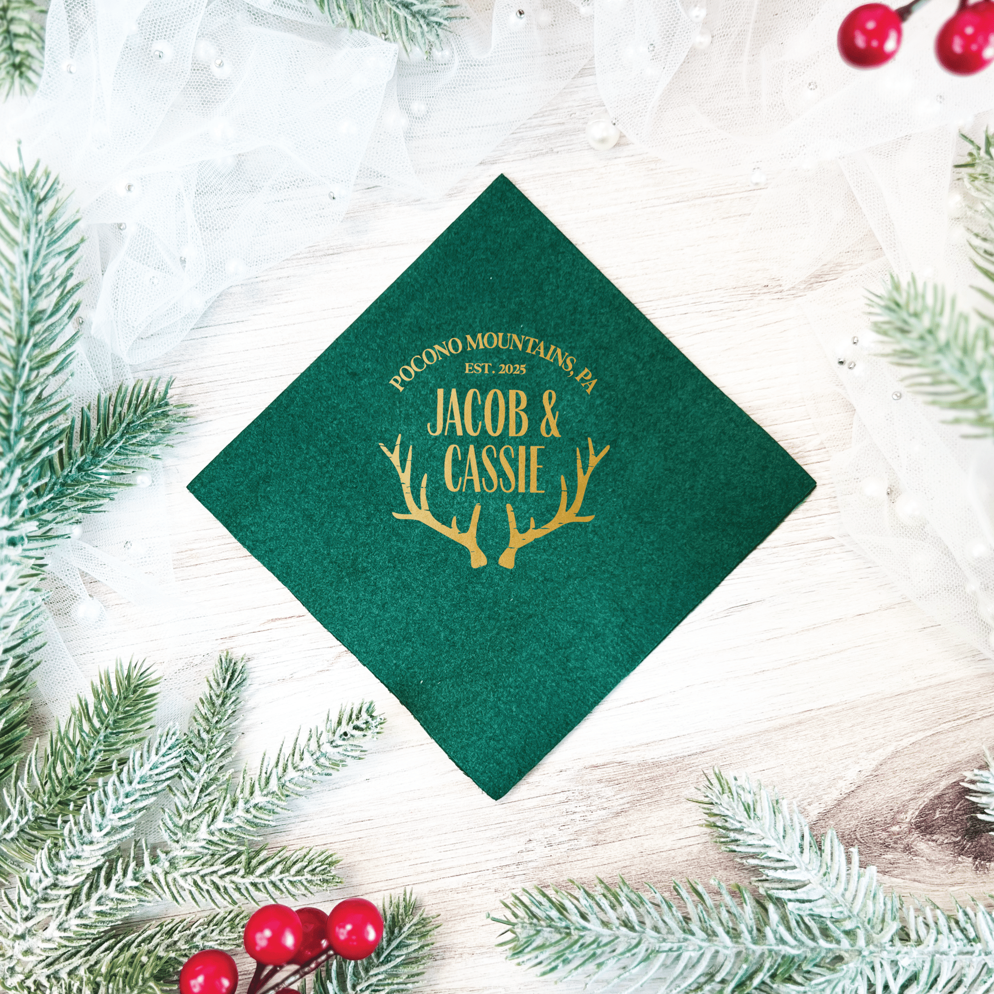 Personalized Antler Wedding Napkins - Napkins - Foil Stamped