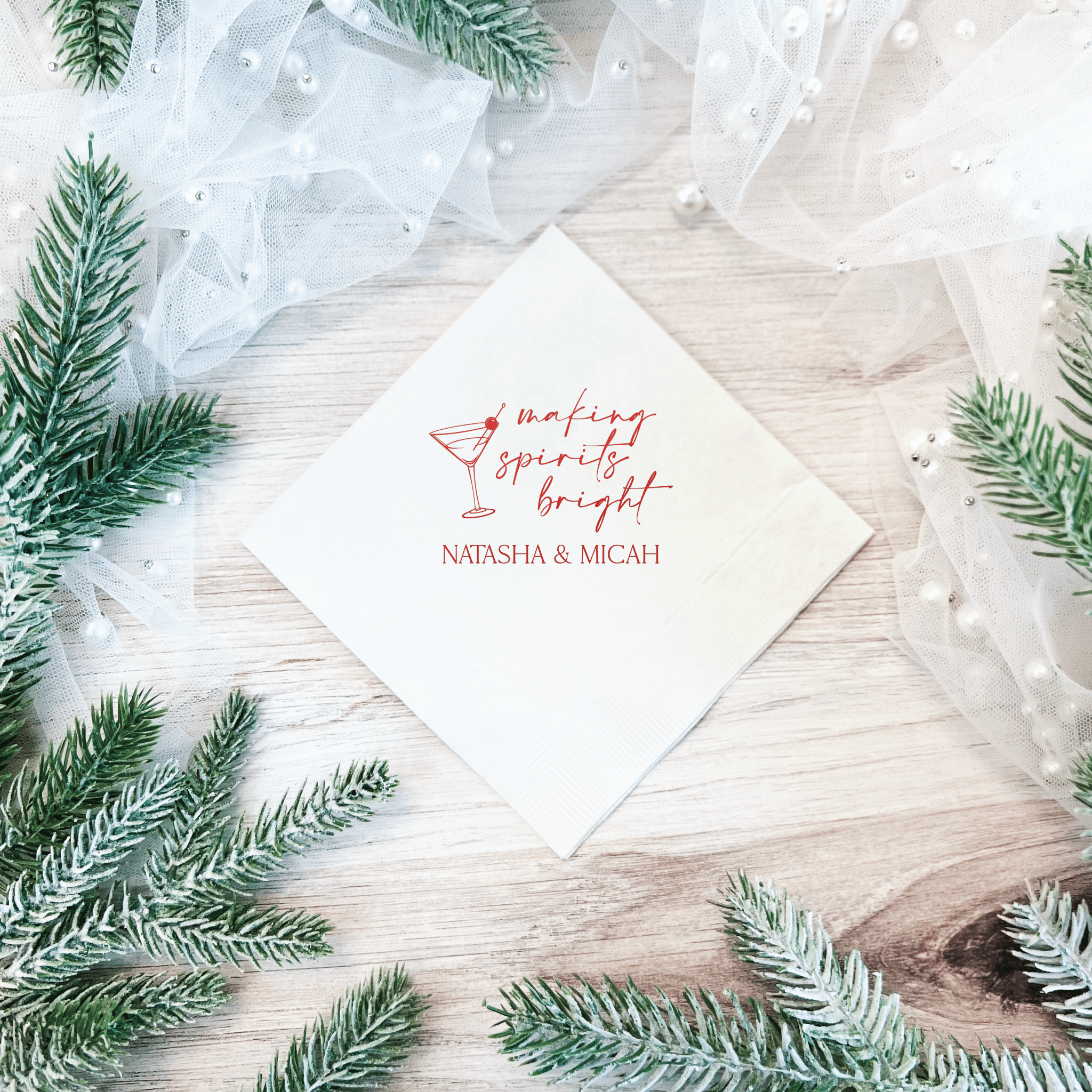 Making Spirits Bright Personalized Wedding Napkins - Napkins - Foil Stamped