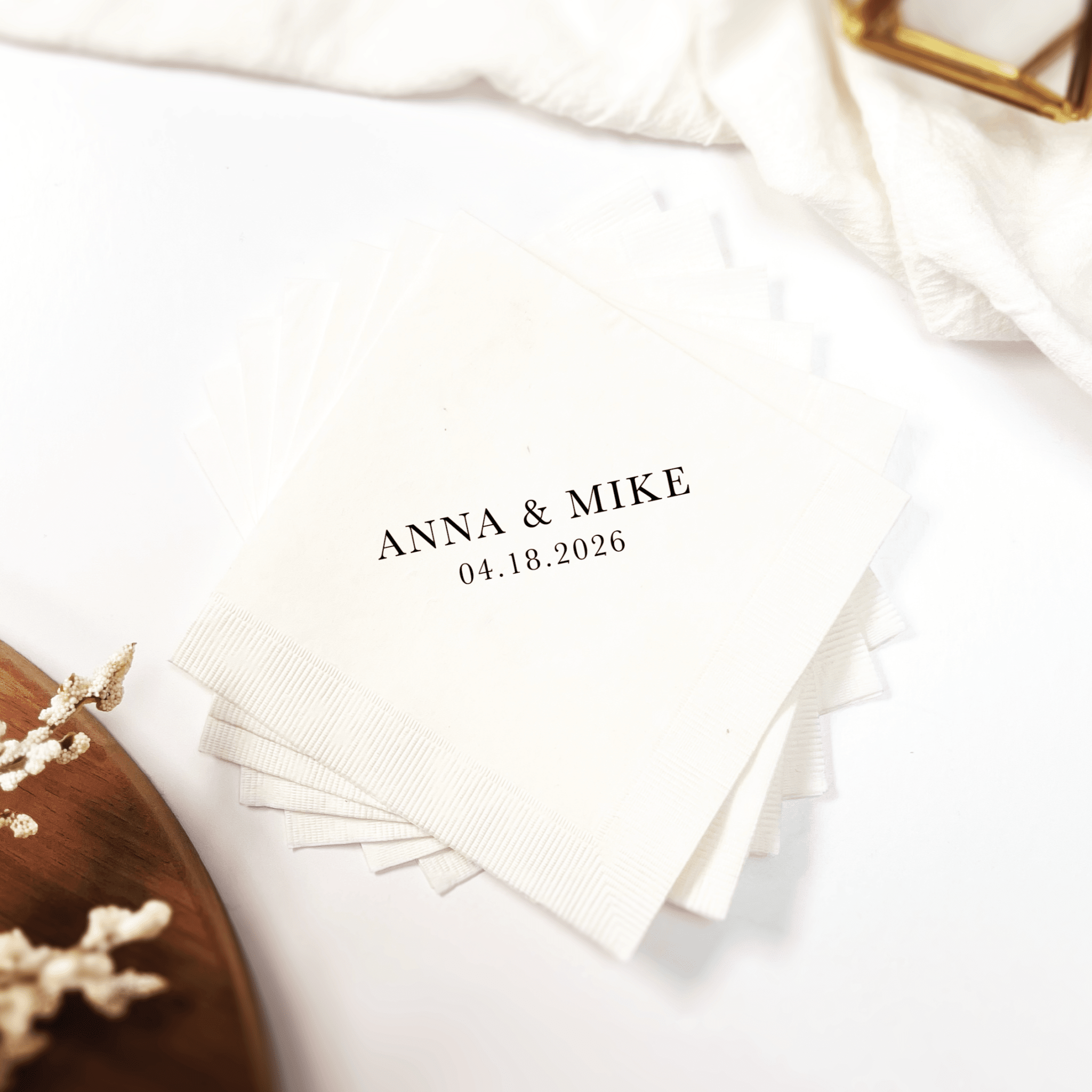 Simple First Names Wedding Cocktail Napkins - Napkins - Foil Stamped