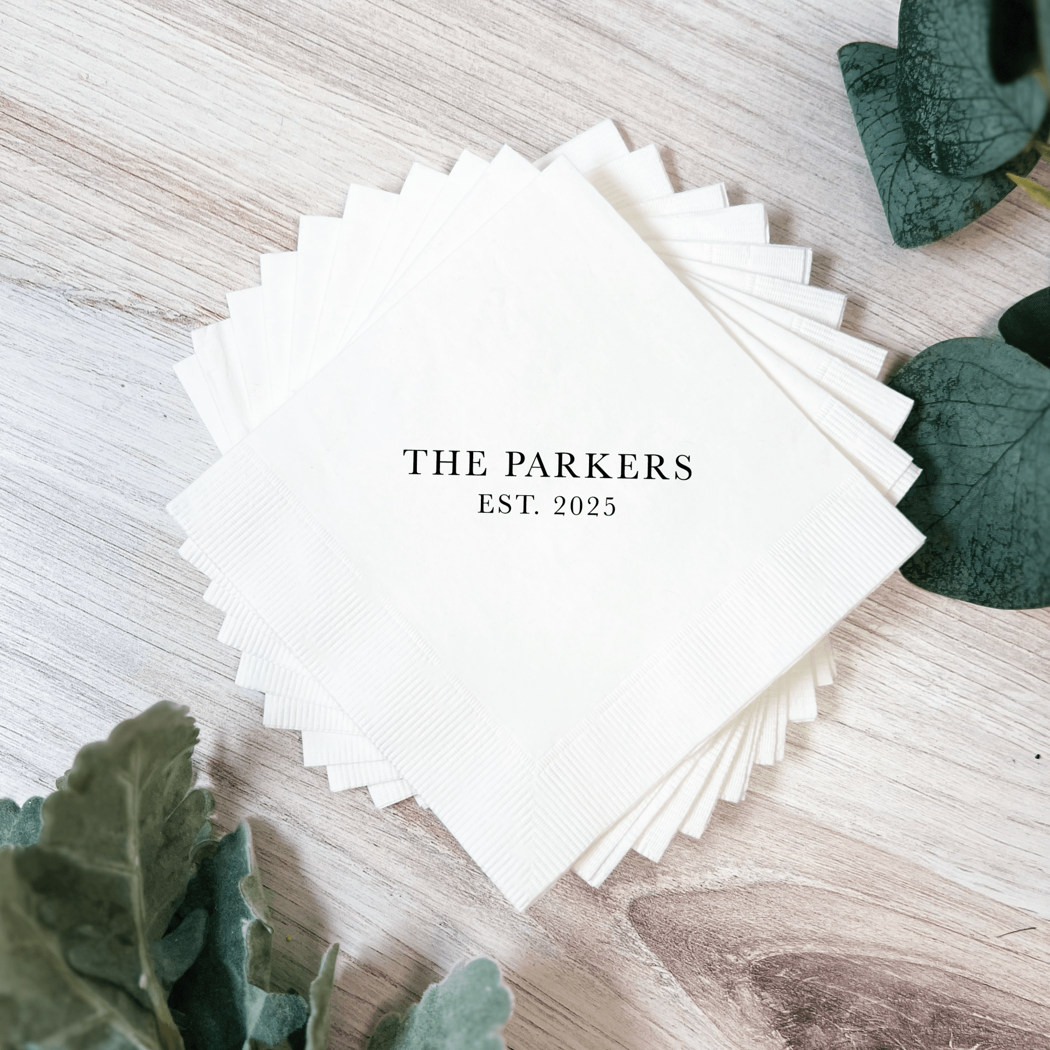 Simple Last Names Wedding Cocktail Napkins - Napkins - Foil Stamped