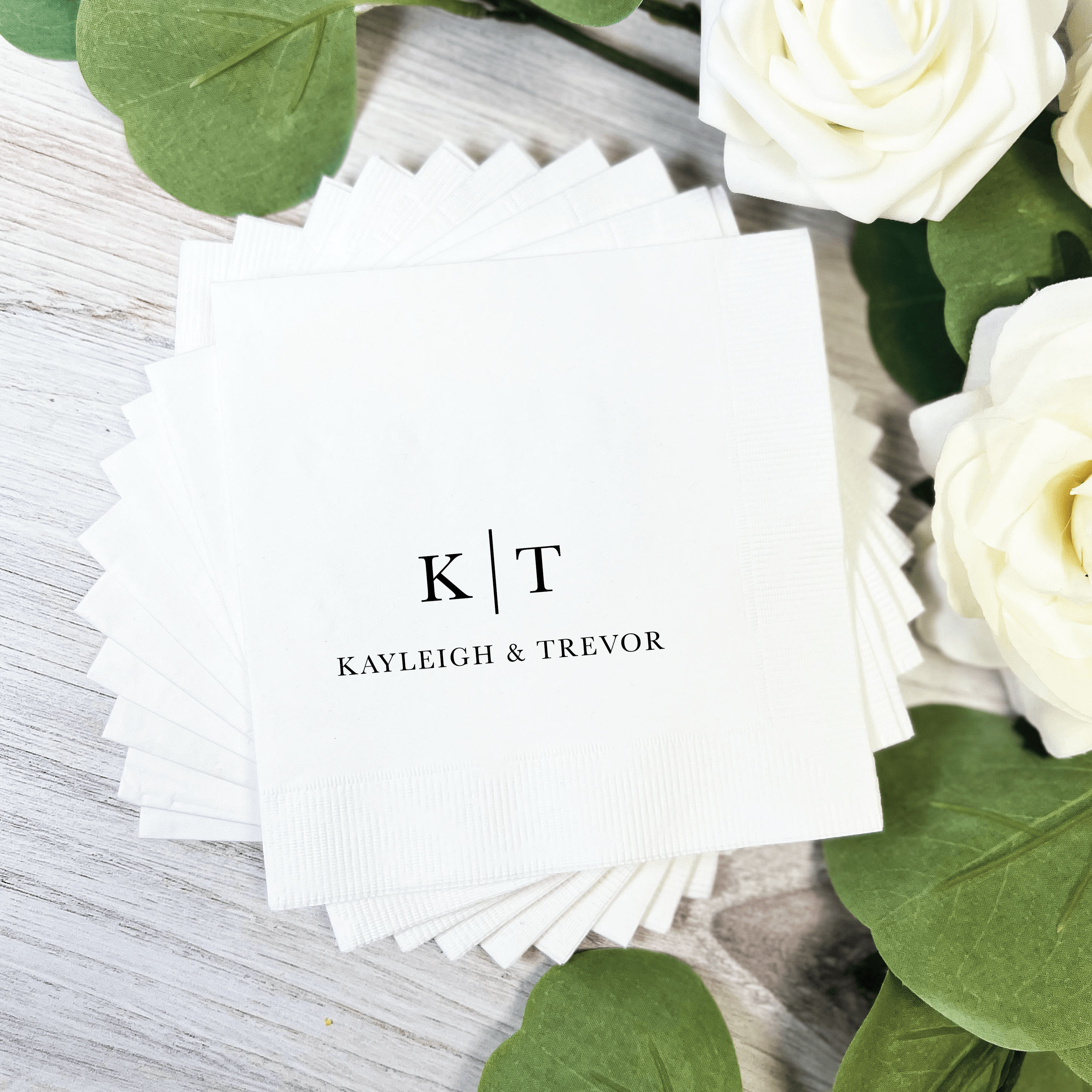 Modern Initials and First Names Wedding Napkins - Napkins - Foil Stamped