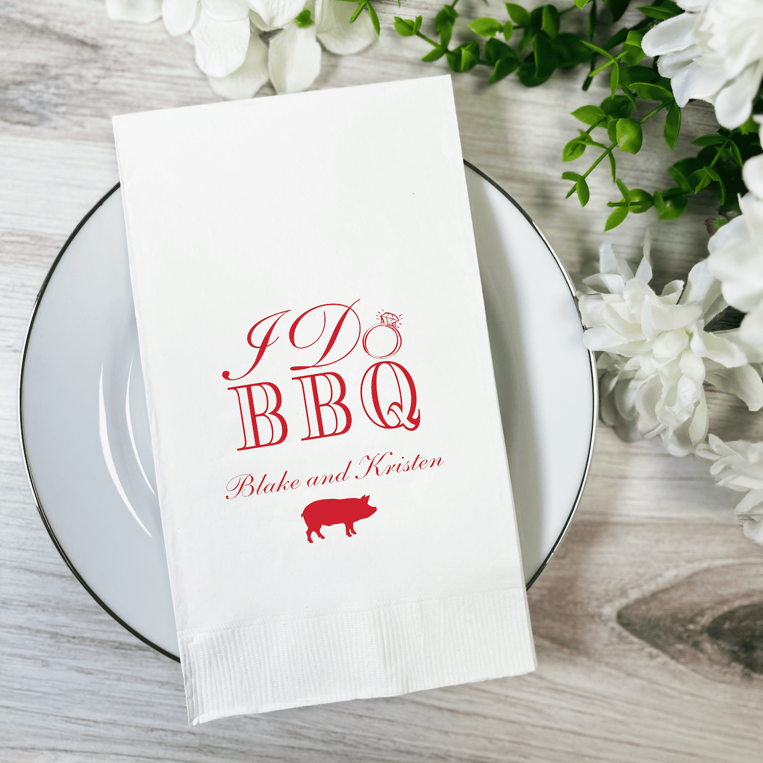 I Do BBQ with Pig Personalized Wedding Napkins - Napkins - Foil Stamped