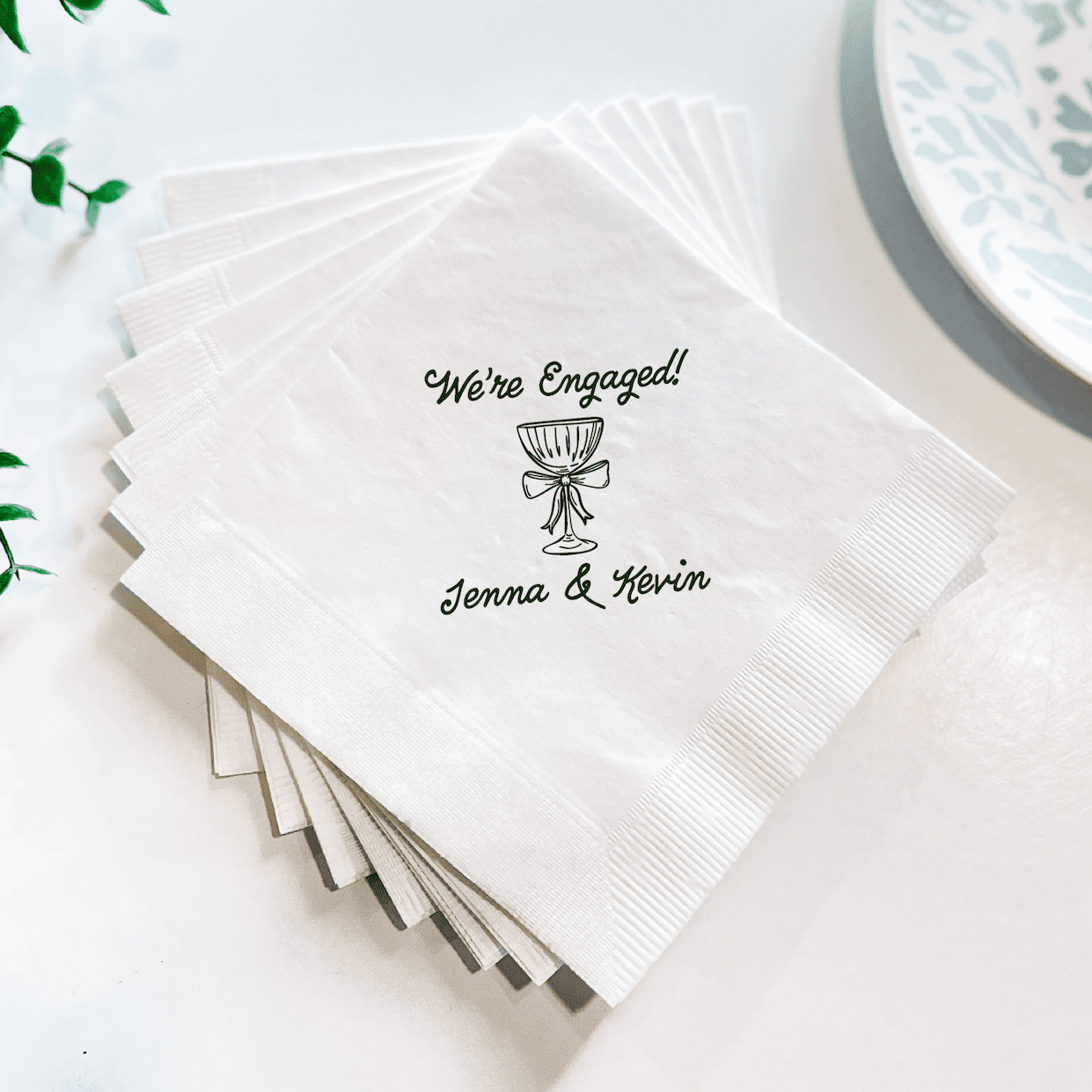 We're Engaged Whimsical Cocktail Napkins - Napkins - Foil Stamped