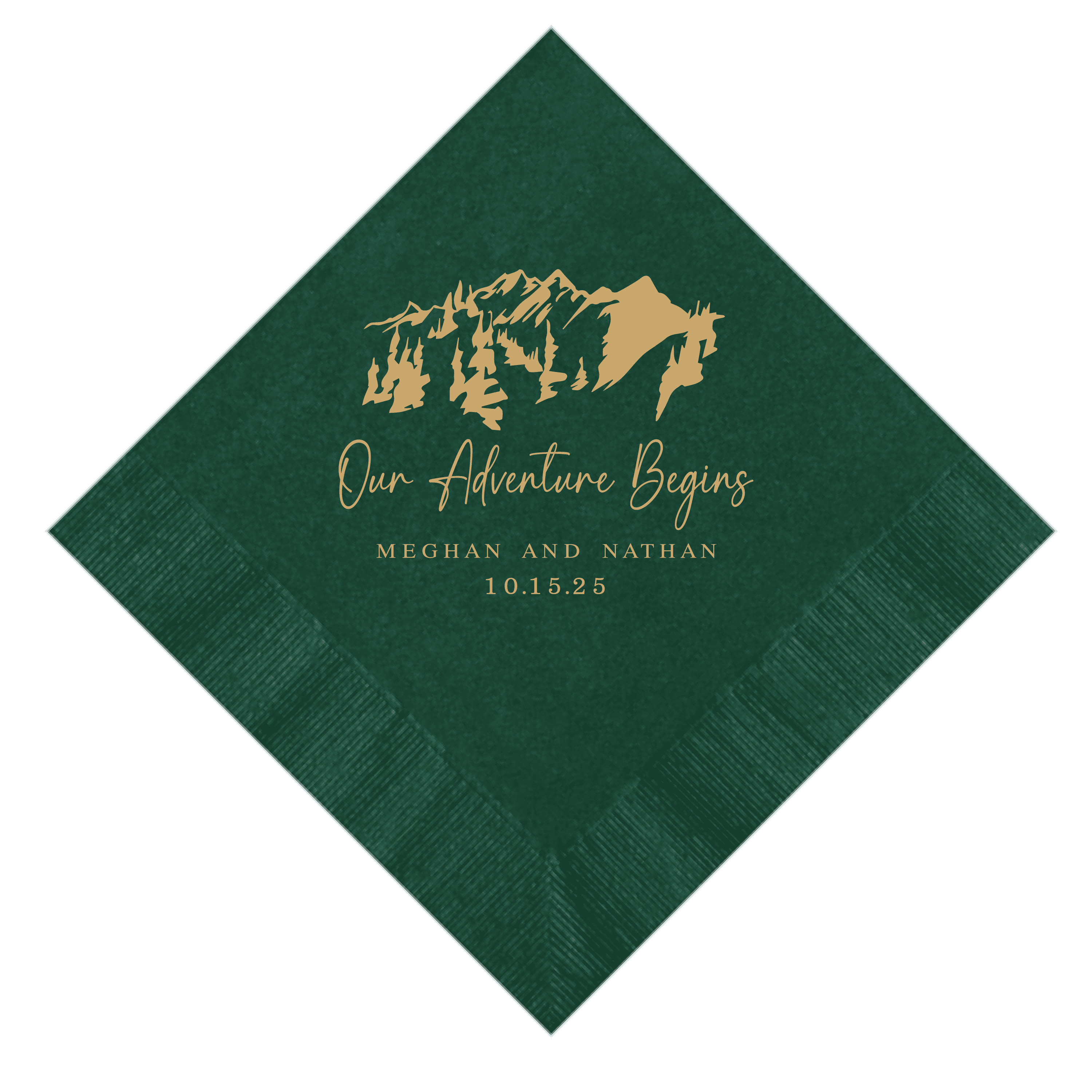 Our Adventure Begins Wedding Napkins - Mountains - Napkins - Foil Stamped