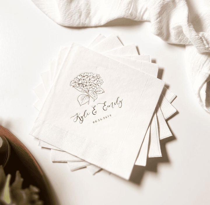 Elegant Hydrangea Wedding Napkins - Napkins - Foil Stamped