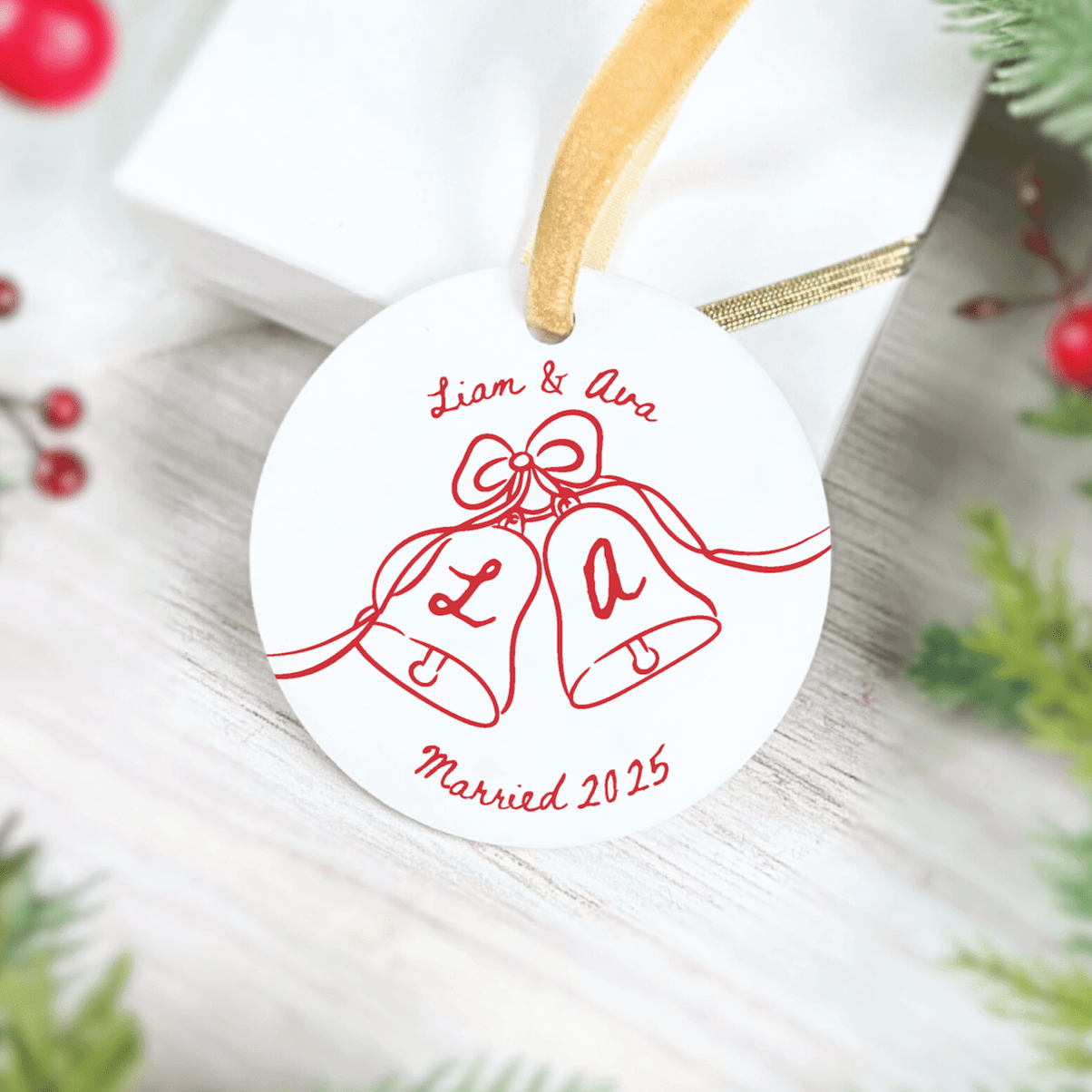 Initials Bells Married Ornament