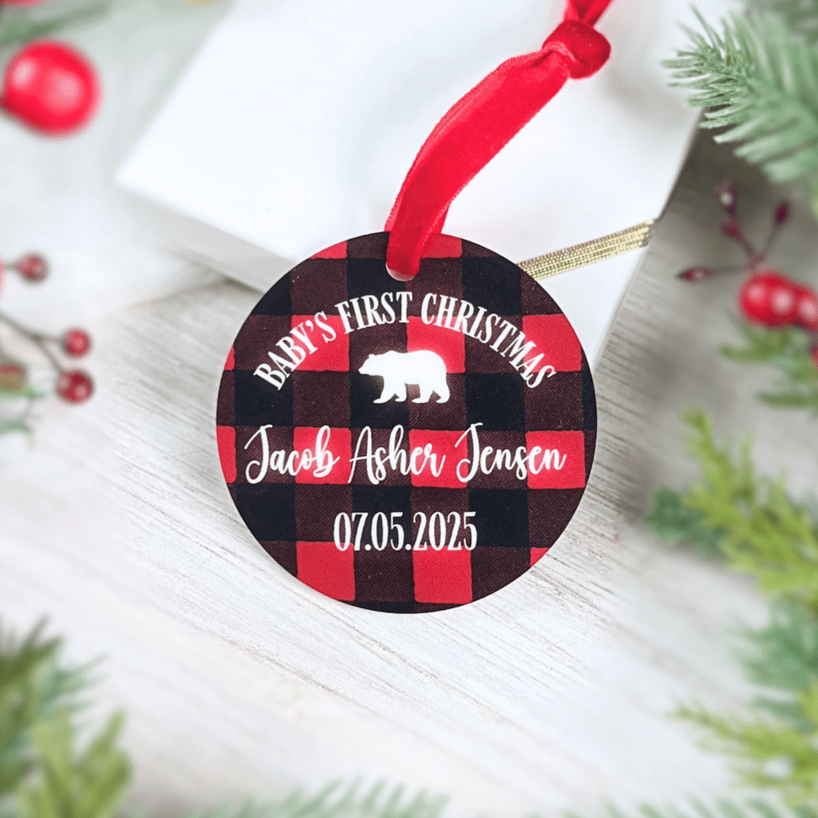 Baby’s First Christmas Buffalo Plaid Ornament