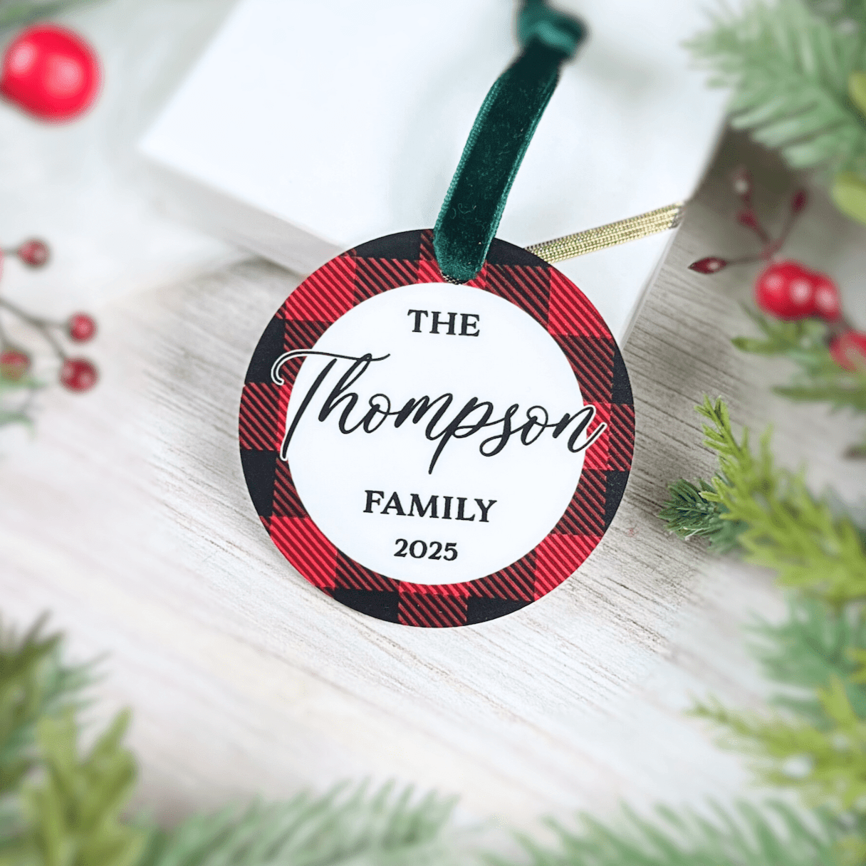 Buffalo Plaid Border Family Ornament