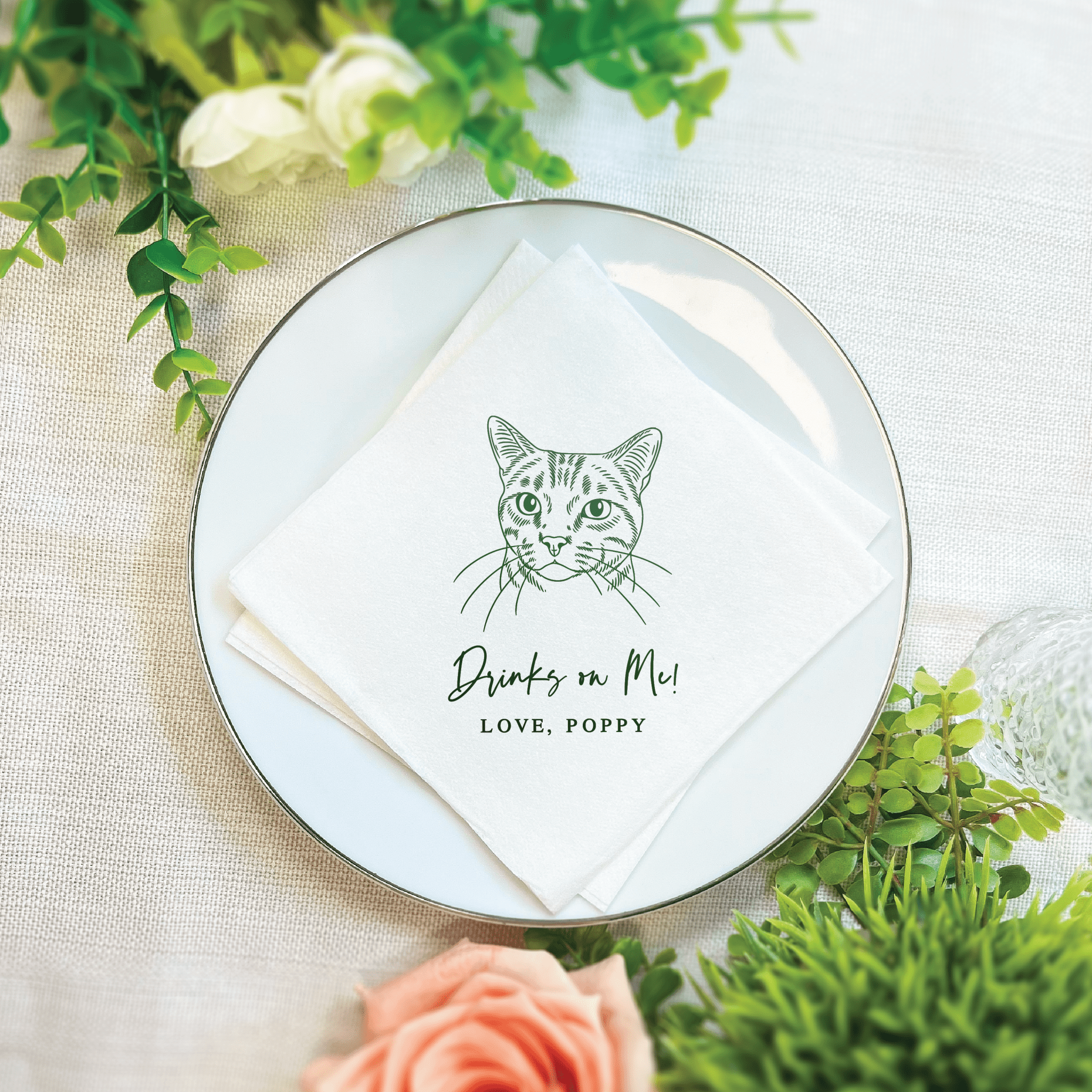 Custom Dog Wedding Premium Uncoined Napkins - Napkins - Linun Foil Stamped - Dog
