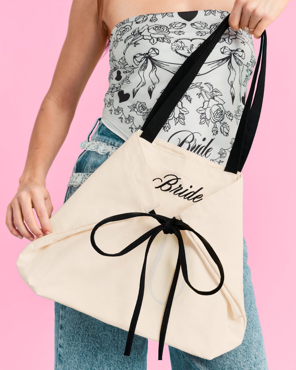 Classic Bride Tote embroidered canvas tote with bows — additional view