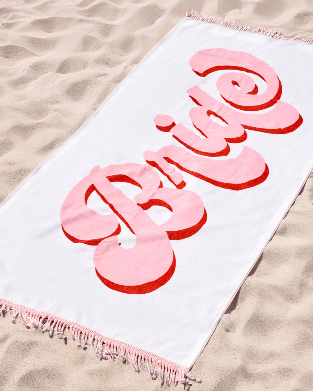 Fringe cotton Bride beach towel — close-up