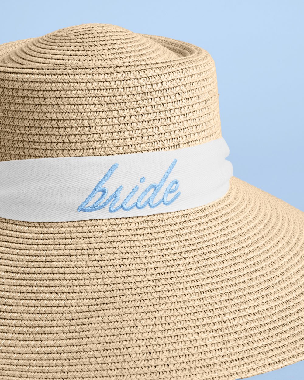 Bride Sun Hat embroidered straw hat — back view