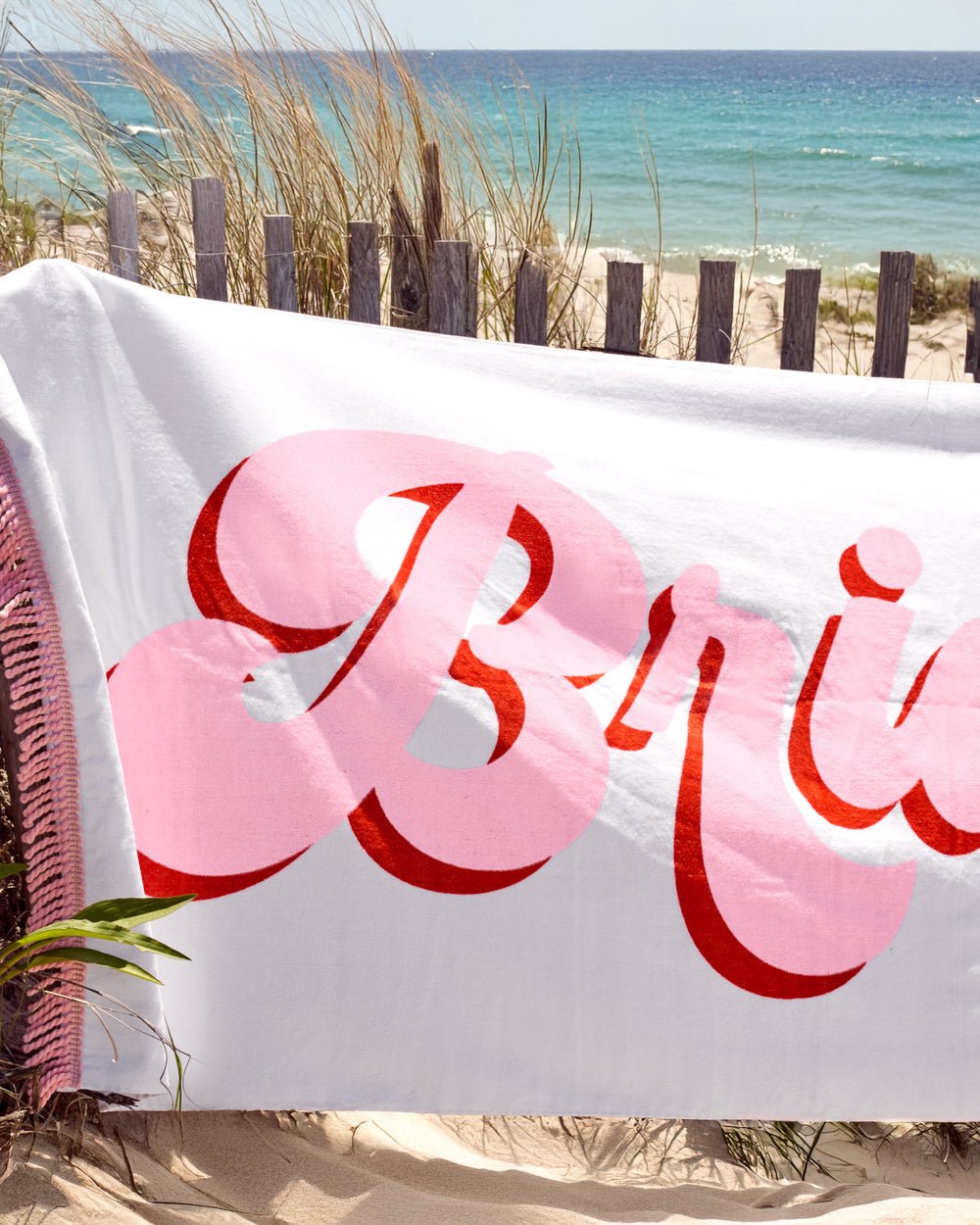 Fringe cotton Bride beach towel — detail view