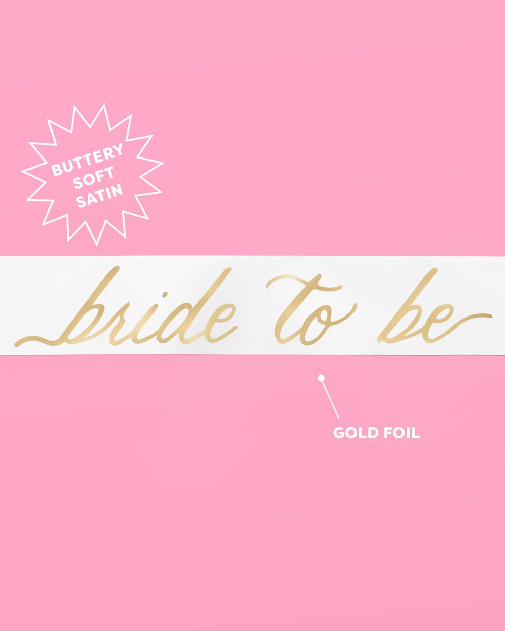 Classic white satin Bride sash — detail view