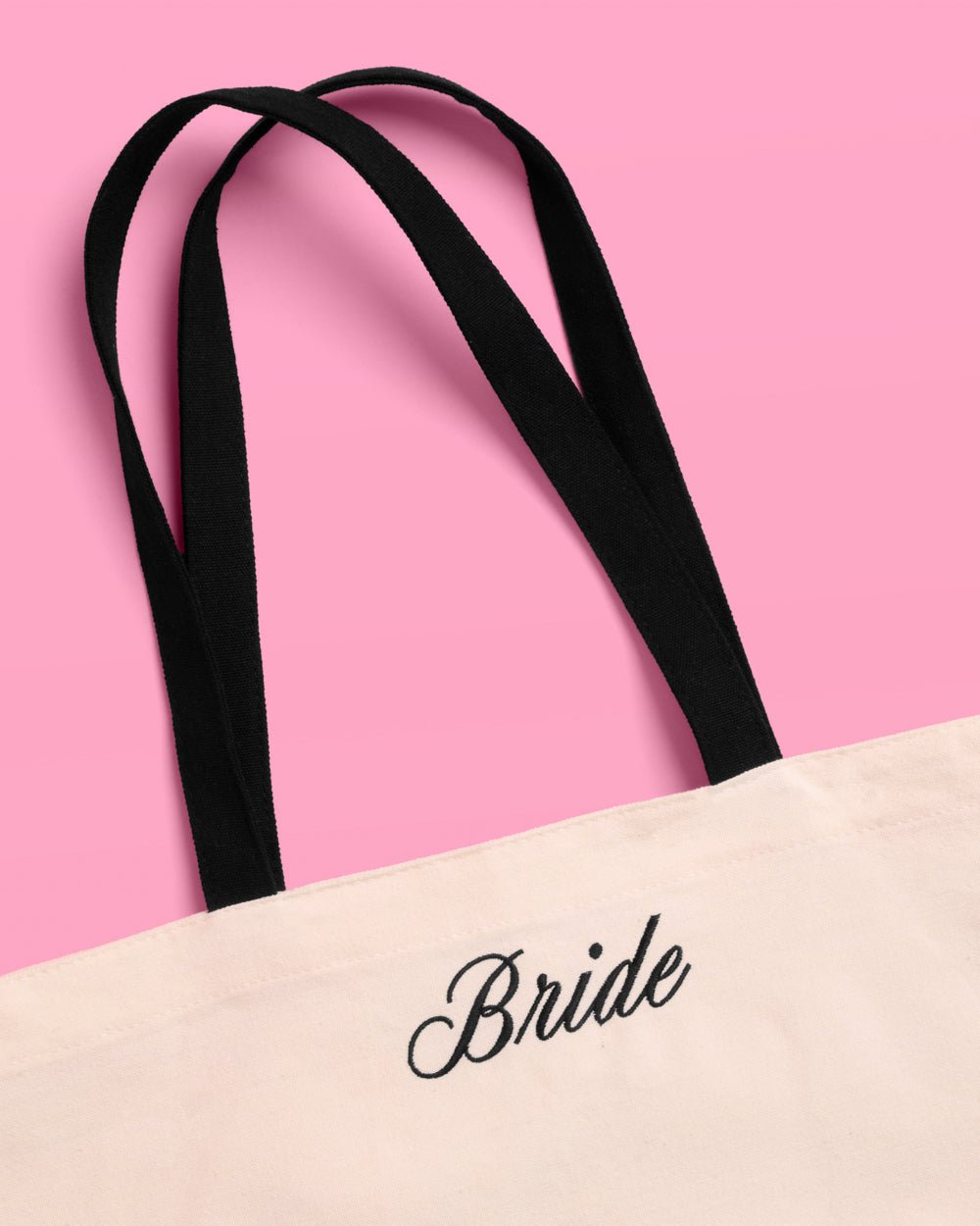 Classic Bride Tote embroidered canvas tote with bows — close-up