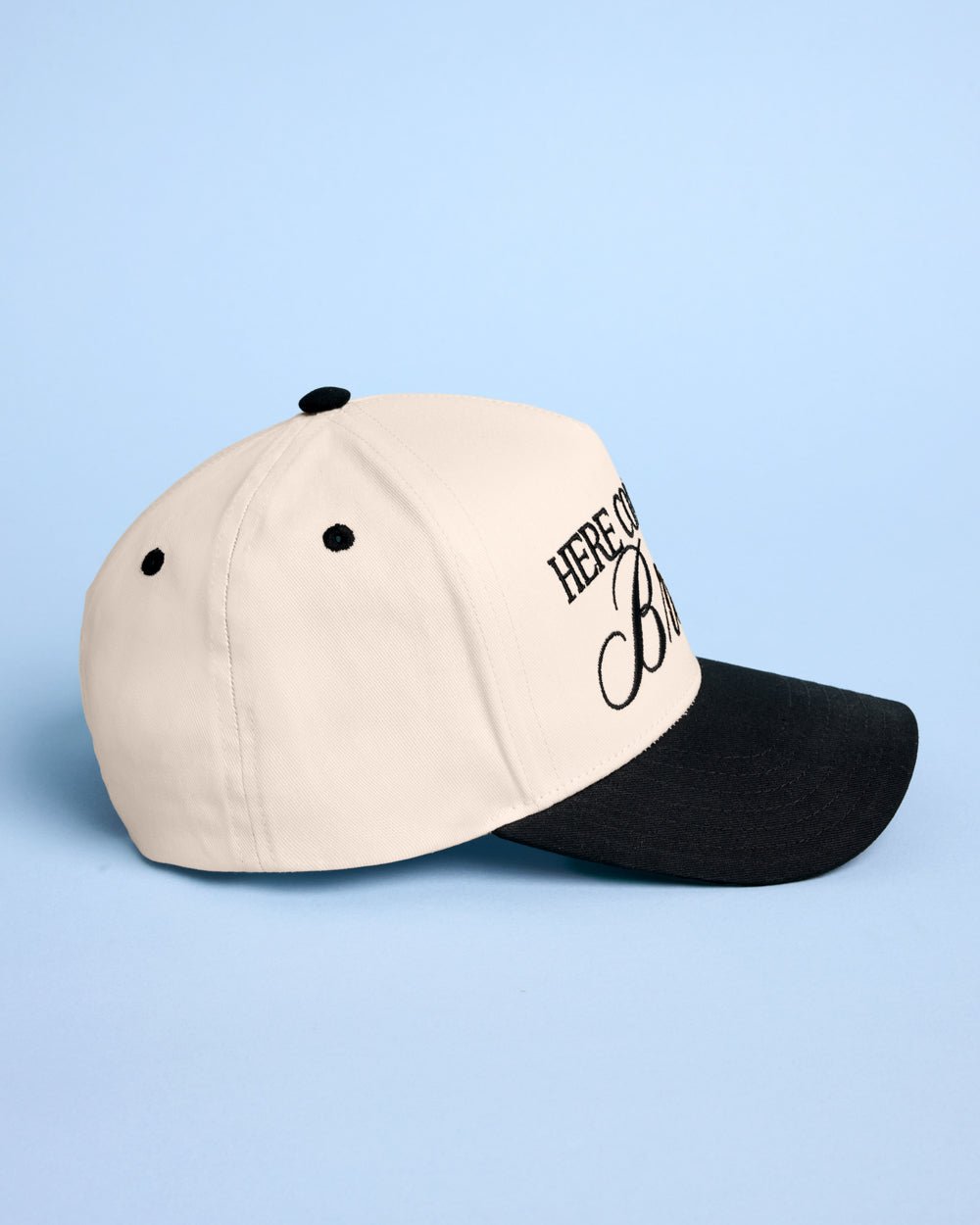 Here Comes the Bride Hat embroidered trucker hat — additional angle