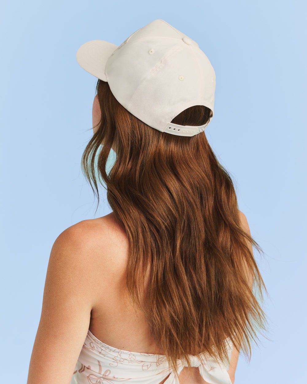 Neutral Bride Trucker Hat embroidered hat — styled view