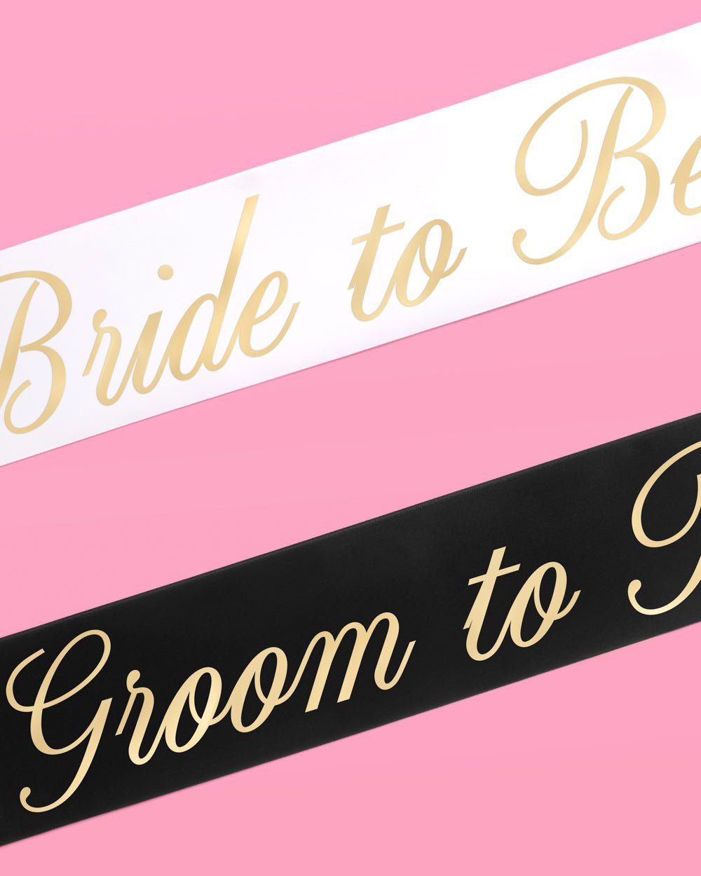 Bride and Groom satin sash duo — styled view